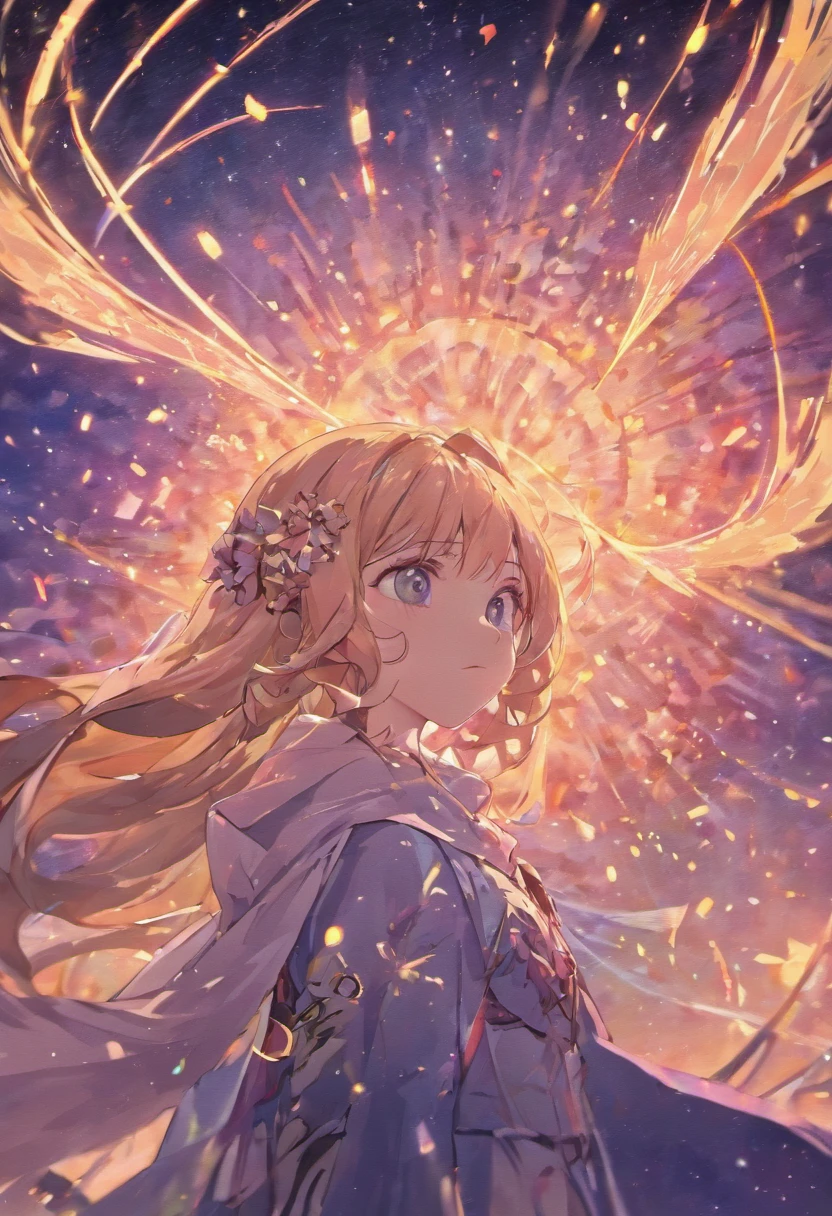 masterpiece, best quality, extremely detailed CG Unity 8k wallpaper, kirigami, (detailed face), detailed eyes, bright sky nebula, 2 guys, age: 16, one stands on the shoulders of the other, wearing hijab