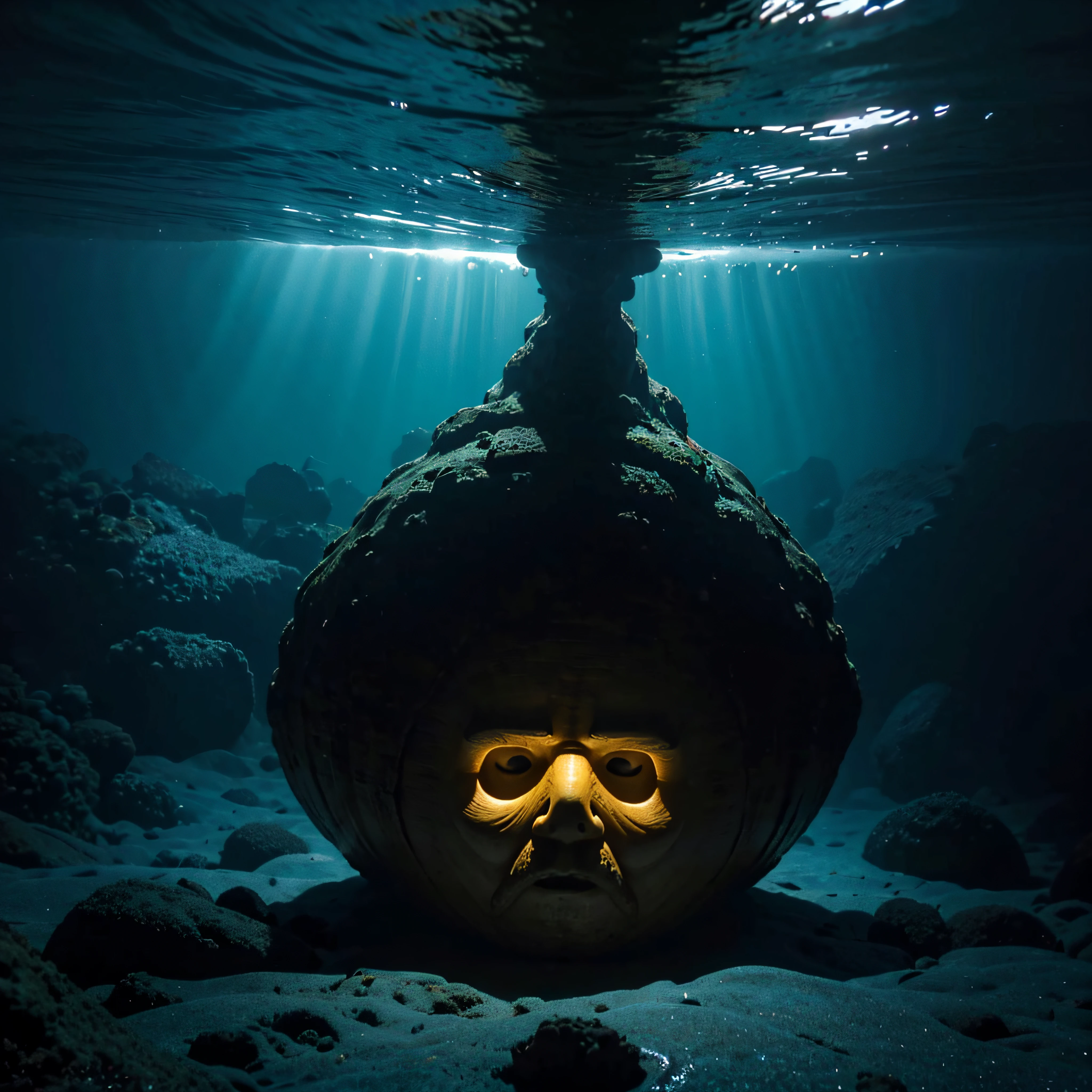 (extremadamente detallado, obra maestra, La mejor calidad, Under the Ocean), Estilo oscuro, volumetric illumination. textura de babosa, piel de caracol. manchas de tinta. Rococo composition. Luz de caravaggio