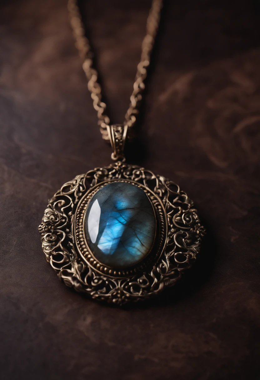 On the table is placed a necklace with a unique design made of natural labradorite,(choker necklace),4k高清,(Real Photographics),Masterpiece, Best quality