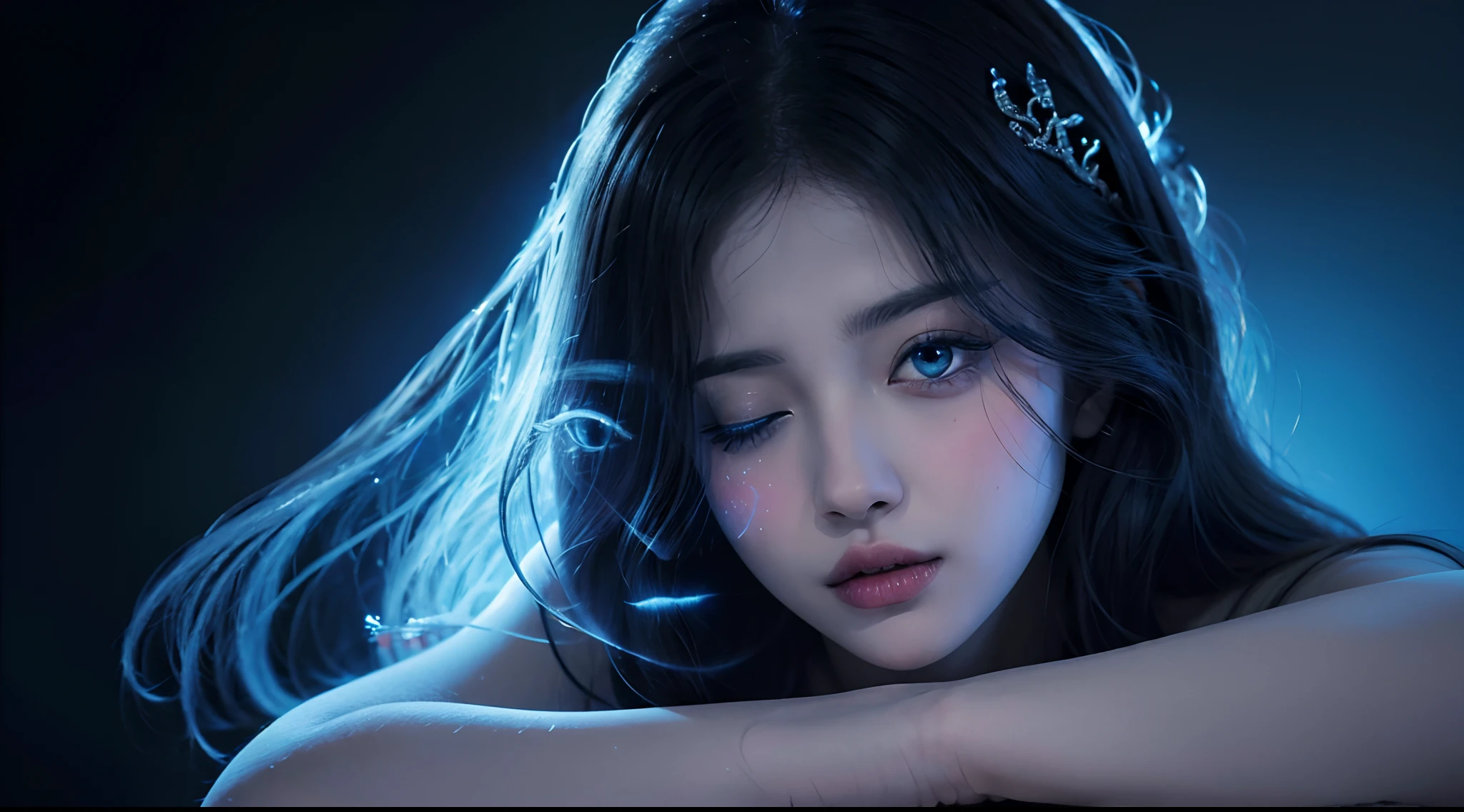 best quality ,masterpiece, illustration, an extremely delicate and beautiful, extremely detailed ,CG ,unity ,8k wallpaper, Amazing, finely detail, masterpiece,best quality,official art,extremely detailed CG unity 8k wallpaper,absurdres, incredibly absurdres, huge filesize , ultra-detailed, highres, extremely detailed,beautiful detailed girl, extremely detailed eyes and face, beautiful detailed eyes,light on face,eldenring,raani,the lunar princess, 4 arms,blue skin,sitting,bluured background