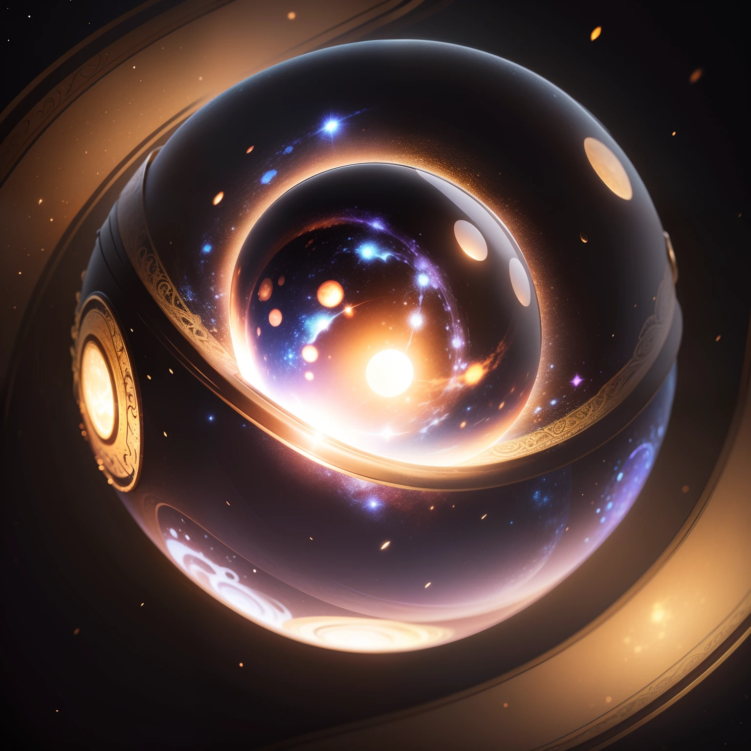 A small magic orb, shimmering sphere with a surface that seems to contain swirling galaxies and shifting patterns of light. Realistic, hd, detailed, intricate, glowing, magic item
