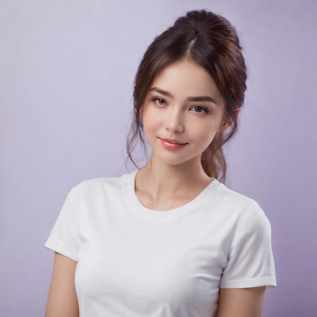 (photo: 1.3) af (realism: 1.4), (((white T-shirt))), super high resolution, (realism: 1.4), 1 girl, female avatar, soft light, black hair, smile, Face in focus, cheerful, (blonde lady),, young, confident,, ((solid purple background)), (((monochrome background))), high definition, details, slightly looking up, perfect picture, movie quality, ultra high definition ,Female avatar,beautiful girl,young and beautiful,exquisite face,elegant and luxurious,(close-up)
