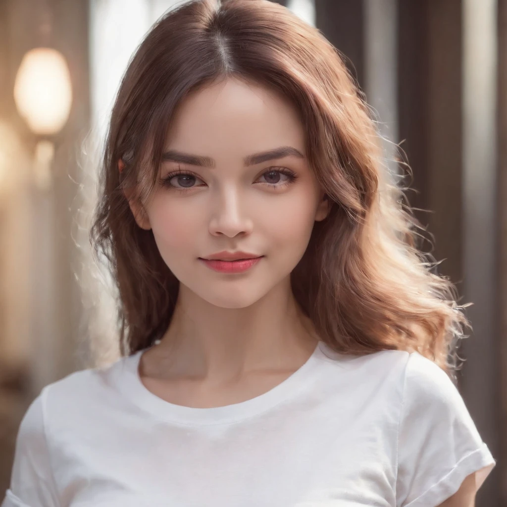 (photo: 1.3) af (realism: 1.4), (((white T-shirt))), super high resolution, (realism: 1.4), 1 girl, female avatar, soft light, black hair, smile, Face in focus, cheerful, (blonde lady),, young, confident,, ((solid purple background)), (((monochrome background))), high definition, details, slightly looking up, perfect picture, movie quality, ultra high definition ,Female avatar,beautiful girl,young and beautiful,exquisite face,elegant and luxurious,(close-up)