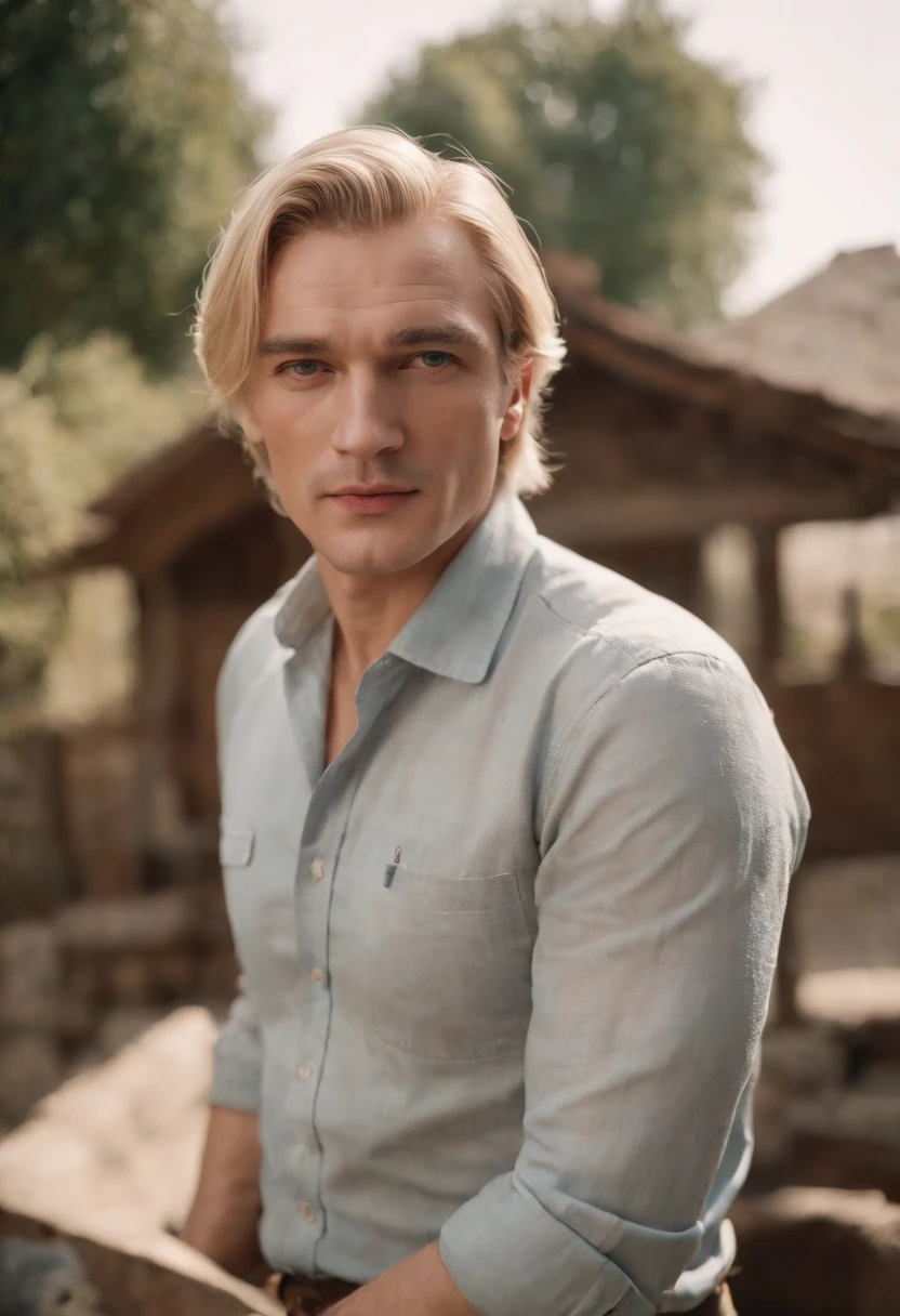 a man 44y.o, ((fullbody:1.5)), award winning photo, (((blond hair))), his hair is a little loose from the top, hair combed back, wide face, (skindentation:1.3), looking around, fashionable clothes, ((masterpiece)), detailed face, detailed ((blue eyes)), color photograph, (sharp focus:1.2), dynamic pose, extremely detailed, intricate, dramatic lighting, moody and melancholic atmosphere, sony a7 IV film stock photograph 4 kodak portra 400 camera f1.6 lens rich colors hyper realistic lifelike texture, best quality dramatic lighting cinestill 800, deep shadow, photo, Highly detailed, wide angle lens, depth of field, bokeh, 4K, HDR, absurdres, hyperrealistic, photorealistic, 1950s, ataturk
