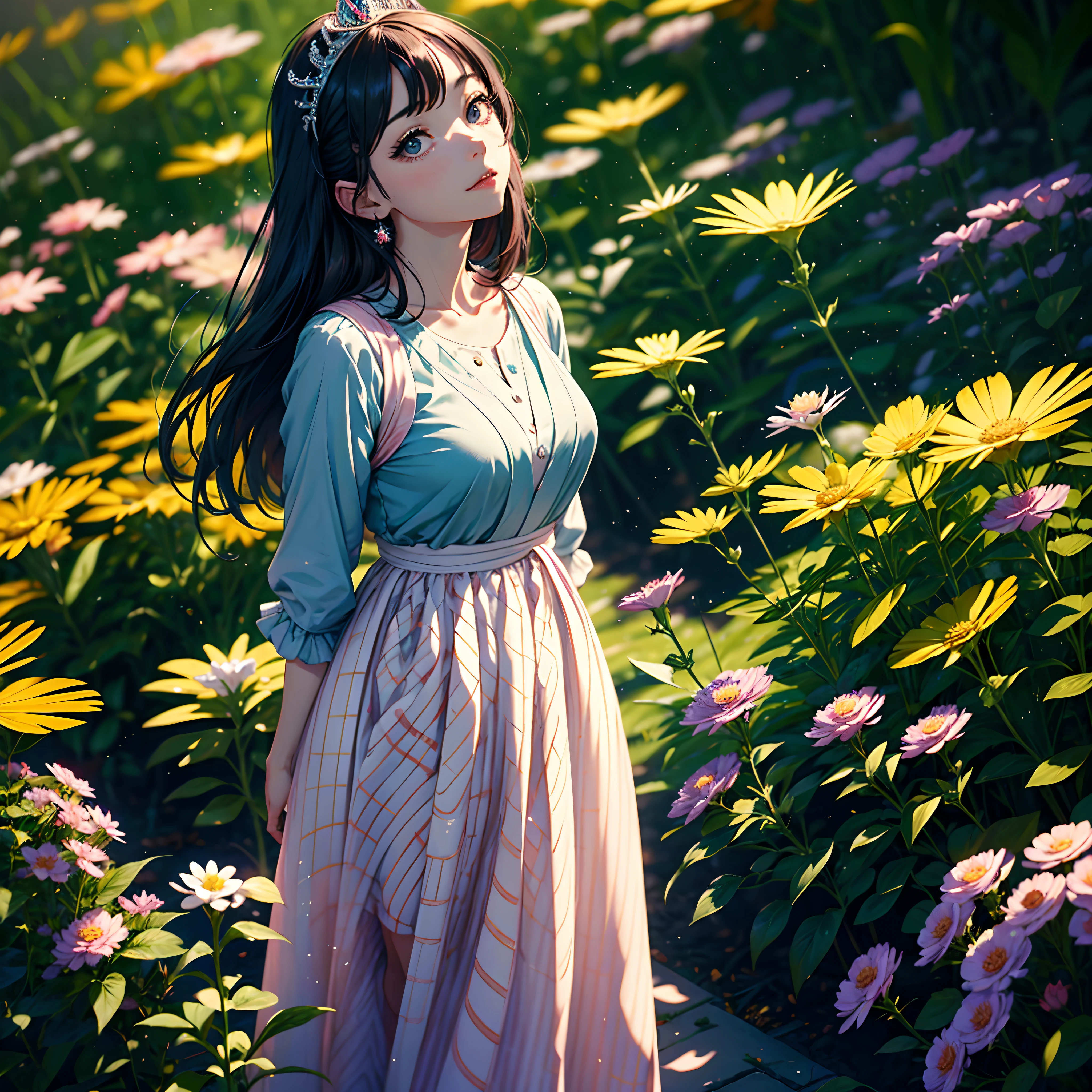 (mestre obra-prima、melhor qualidade、Highestres、Arte Oficial、beautifully aesthetic:1.2)、(mestre obra-prima、melhor qualidade、melhor qualidade、Arte Oficial、beautifully aesthetic:1.2)、(mestre obra-prima、melhor qualidade、melhor qualidade、Arte Oficial、beautifully aesthetic:1.2)、(1Meninas:1.3)、altamente detalhado、(Arte Fractal:1.3)、colorida、Detalhes supremos、「Princesa Encantada」Esta pintura intitulada、Ele retrata uma bela princesa cativante e sorridente 。O castelo se espalha、The garden there is、Cria uma atmosfera como se uma porta para outro mundo tiesse aparecido..。 Standing in the center is、Princesa bonita em um vestido sofisticado e grande。His face is meticulously drawn.、She has a sweet expression on her face, como se desejasse fortemente alguma coisa, co.。In his hand is a luxury wand.。 The magical cast is、It was released as an explosive force from the tip of the wand.、The energy that reverberates in the garden like a beam of colored light is very powerful.、A beam of light makes a great trajectory in the sky。 The charm of this painting is、A beleza poderosa e encantadora da princesa、e、Deftly captures the mystique of the garden.。 、And the princess's facial expressions and movements are very realistic.、Tem o poder de atrair o espectador para o lugar。 Ademais、The production of light and shadow is also impressive。The beam of light emitted by the cane is、Ilumine os jardins e o castelo、tou、Creates a sense of distance from the visual light source to the princess。Qualidade produz imagens realistas、It can convey visual beauty and story appeal at the same time。 that is、Not only visually appealing works、It is a work that further enriches the visual experience when drawing a story.。 」We are thinking about the theme to the maximum。The images are very realistic and、Muito detalhado e、Dee be a high resolution 16k。Sony F e 24-105mm f / Use a Sony Alpha 4 mirrorless camera with OSS 1G lenses。Sensibilidade ISO