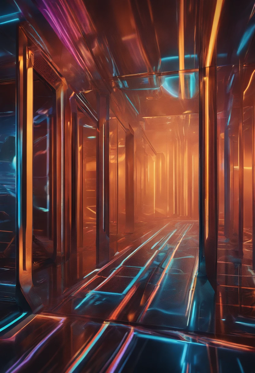 (best quality, highres, ultra-detailed, realistic:1.37), vibrant colors, digital painting, modern art, abstract, neon lighting, futuristic, dynamic, bold lines, intricate patterns, multiple layers, metallic accents, minimalistic background, geometric elements, eye-catching composition, depth of field, 3D effect