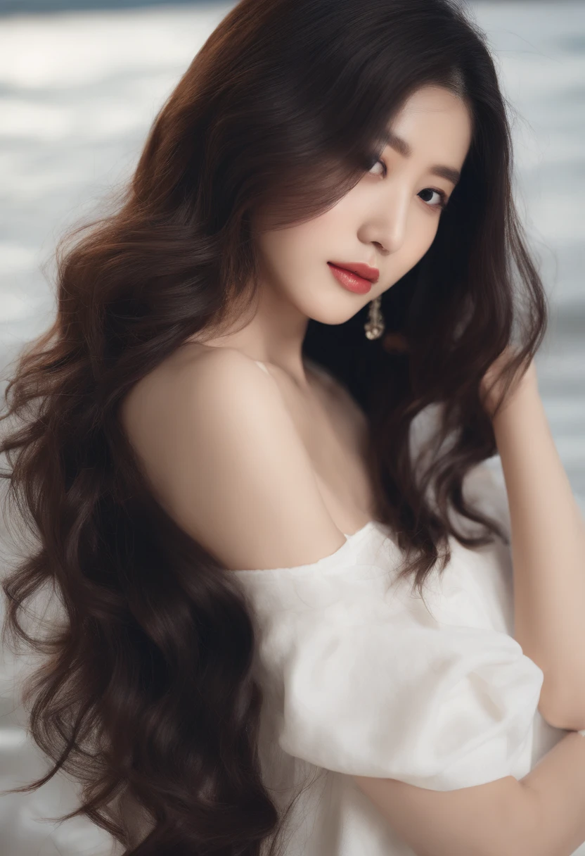 Araffe Asian woman with long black hair and white shirt, ulzzang, jinyoung shin, with long hair, Gorgeous young Korean woman, bae suzy, asian girl with long hair, jaeyeon nam, Korean Girl, Beautiful young korean woman, Long wavy black hair, heonhwa choe, wavy long-length black hair, wavy shoulder-length hair