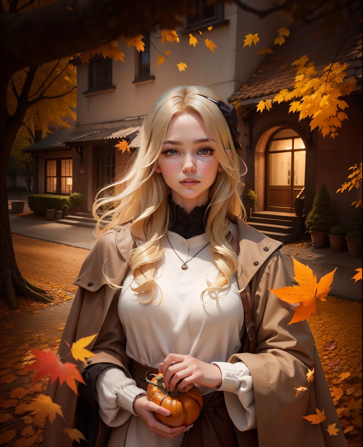 handsome girl, with blonde hair, autumn