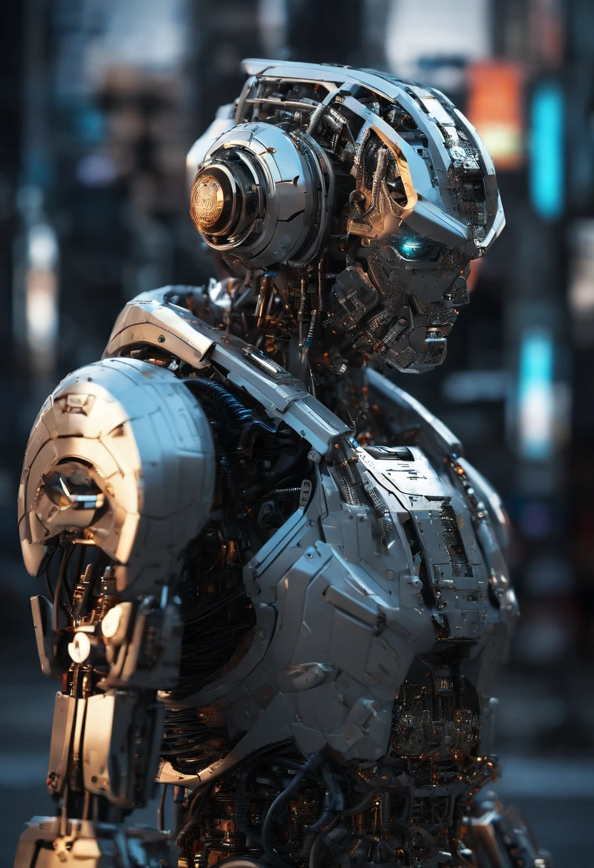 Image of a man with a strong robot body and a white beard