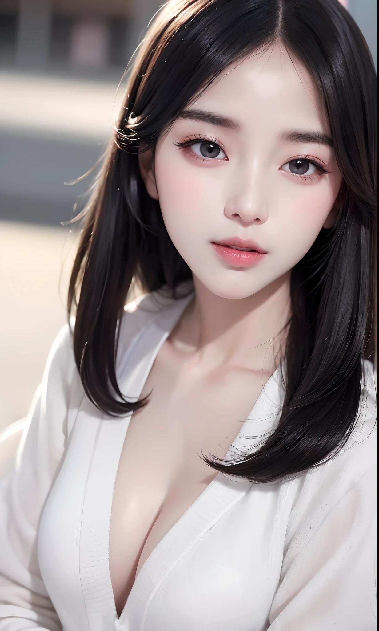 (8k, RAW photo, photorealistic:1.25) ,( lip gloss, eyelashes, glossy finish, glossy skin, best quality, super high resolution, depth of field, chromatic aberration, caustics, wide light, natural shadow, Kpop idol) look with serenity and goddess-like bliss to the spectators,