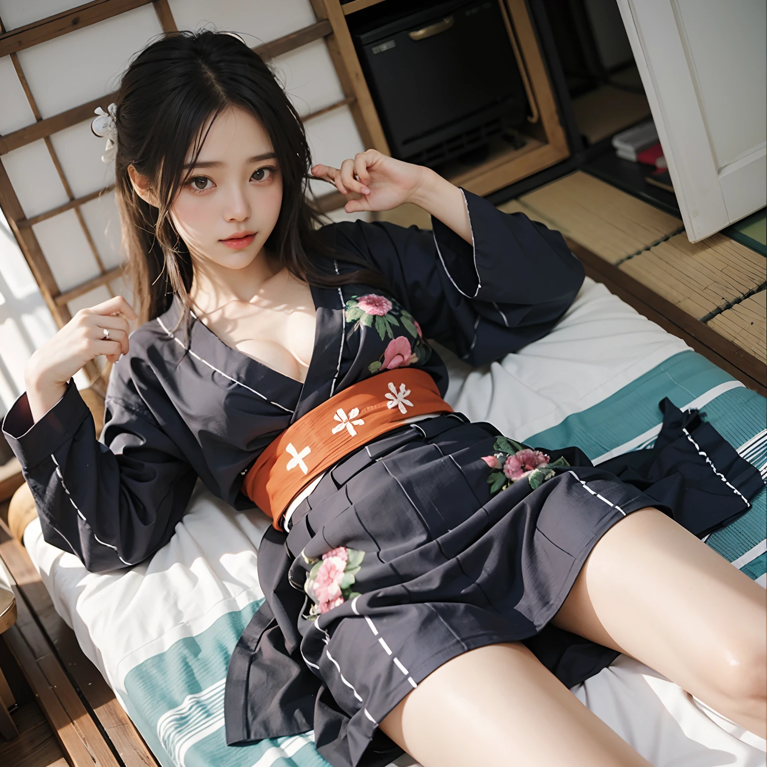 hi-school girl, lesbian, Japan Yukata, No bra, , Legs spread wide