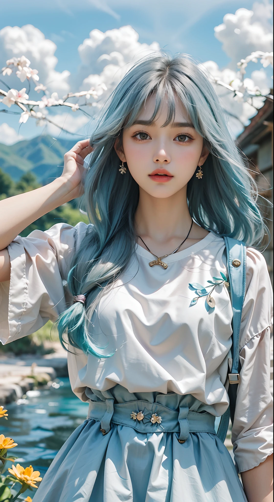((top-quality、masterpiece))、Raw photography、8K、top-quality、 超A high resolution、Beautiful face in every detail、Realistic human skin、Gentle expression、front-facing view、Farbe々From an angle、realisitic、Photorealsitic、Beautie、bangss、Beautuful Women、