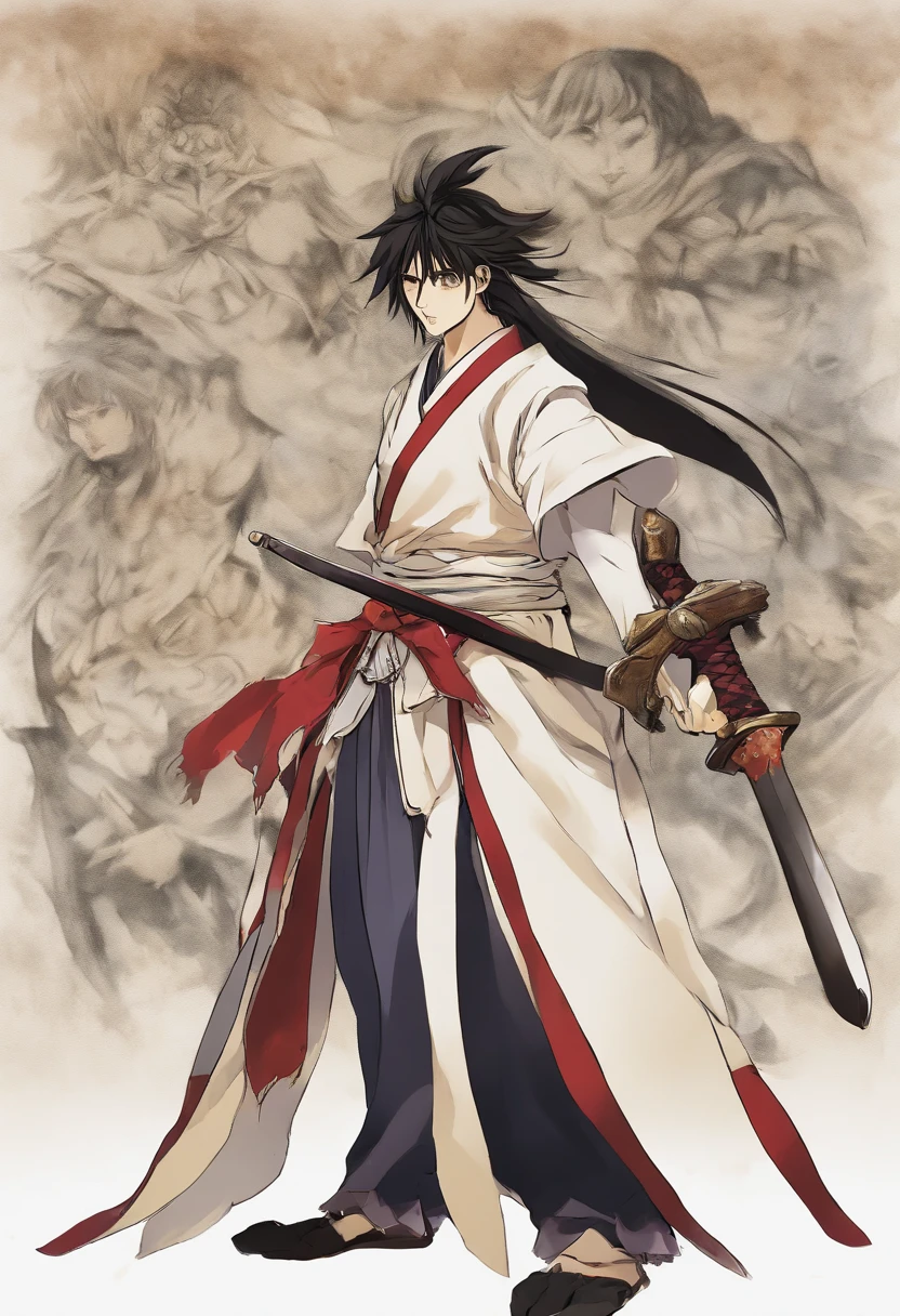 Um Samurai dos animes cansado, perdido no tempo em um mundo de desordem; where principles, Values and good customs no longer exist and are no longer honors. sad and lonely, Living by Your Moral Code, Towards the long-awaited "virtuous death" he continues to walk, mesmo estando ferido, and with his shoulders girded in a deep spiritual depression.