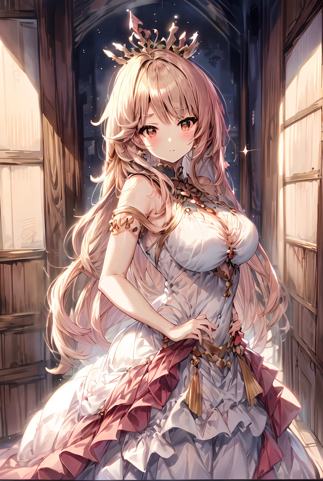 uma mulher em um vestido rosa com um tiable e um tiable, Loira - Princesa Cabelos, princesa anime, Cute anime waifu in a nice dress, arte chave detalhada do anime, ((uma bela imperatriz fantasia)), retrato da princesa, cushart krenz arte chave feminina, Pose elegante real, ****** anime loira com cabelo longo, mulher bonita do anime, ****** anime bonita