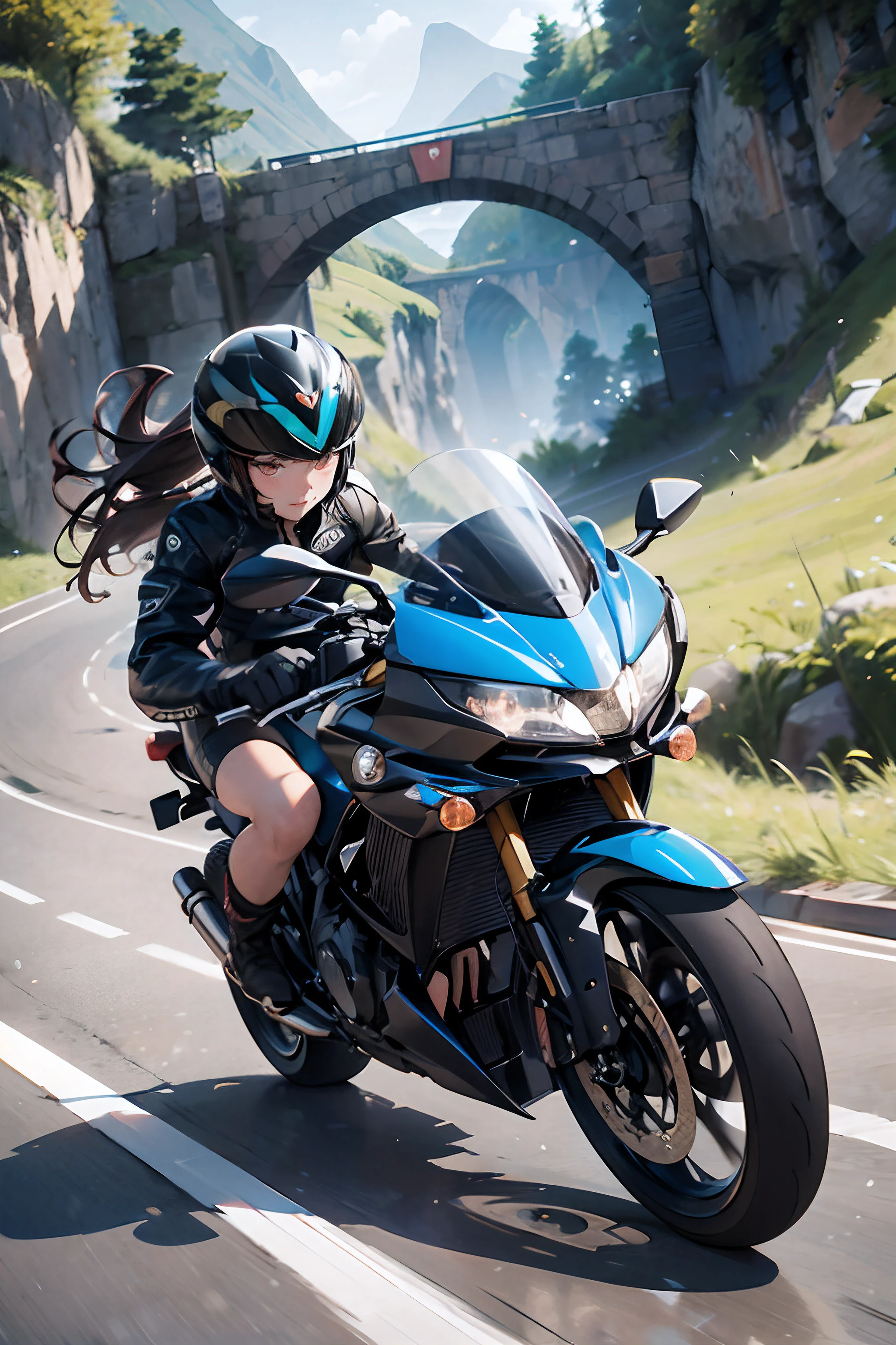(Motion Effect:1.5)、(Motion Blur:1.4)parchment、absurderes、ultra res、ultra-detailliert、(bokeh dof:1.8)、accurate depiction、Beautiful depiction、Overhead view、beautiful a girl、thin-waist、The roar of a motorcycle engine、
A moment to challenge the winding road。
The wind strokes my hair、The scenery spreads out vividly
Asphalt orbit、Invitation to Freedom。
Winding Road、Ups and downs of elevation differences
The rider's heart is pounding with adrenaline。
Drive through the curves、Across the valley
Natural beauty、The attraction continues。
The blueness of the sky、mont々Green、River flow
Winding Road plays poetry。
Motorcycles and riders、Becoming one
Freedom and adventure、Illuminate the heart。
sometimes、Take a break at a roadside café
Enjoy a cup of coffee in the wind。
Winding Road Journey、
Engrave in the soul、An unforgettable adventure。