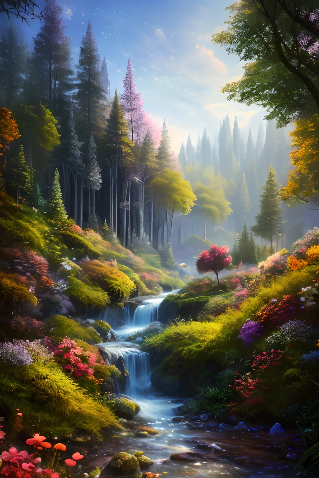 masterpiece, best quality, high quality,extremely detailed CG unity 8k wallpaper, An enchanting and dreamy scene of a fantasy forest, with towering trees, glowing mushrooms, and hidden fairy glens, creating a sense of mystique and enchantment, artstation, digital illustration, intricate, trending, pastel colors, oil paiting, award winning photography, Bokeh, Depth of Field, HDR, bloom, Chromatic Aberration ,Photorealistic,extremely detailed, trending on artstation, trending on CGsociety, Intricate, High Detail, dramatic, art by midjourney