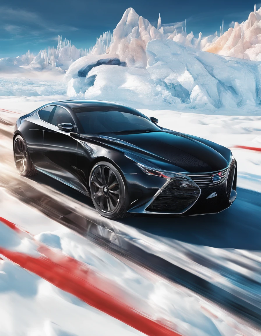 Cool car ads,Icy background,The black car was speeding forward,Dynamic lines,BYD
