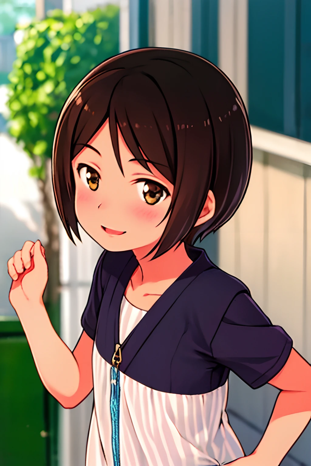 1girl, NOEL-CHAN, one-piece, Short hair, dark-brown hair, brown eyes, Solo, Solo Focus, female focus, face focus, upper body, smile,