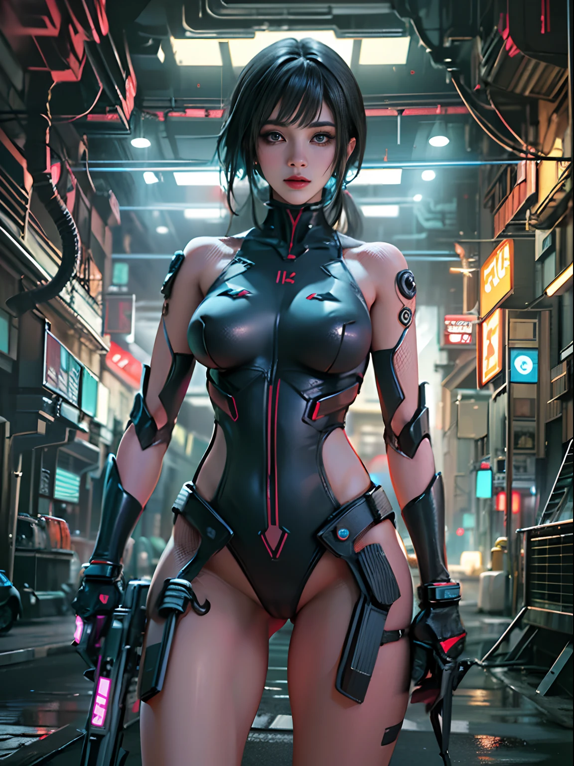 NSFW,,,Naked,busty,Glamour,Erotic,dangerous,of the highest quality, masutepiece, 超A high resolution, ((Photorealistic: 1.4), Raw photo, 1 Cyberpunk Girl,Have futuristic weapons,Multiple heavy equipment, Glossy glossy skin, (hyperrealistic detailed)), Mechanical , Evangelion, ((Ghost in the Shell)), Bright little light, globalillumination, Deep Shadows, Octane Rendering, 8K, ultrasharp, Metal, Intricate decoration details,ratex, Baroque style details, high intricate detailed, Realistic light, CG Trend, Facing the camera, neon light detail,colourfull,Vivid