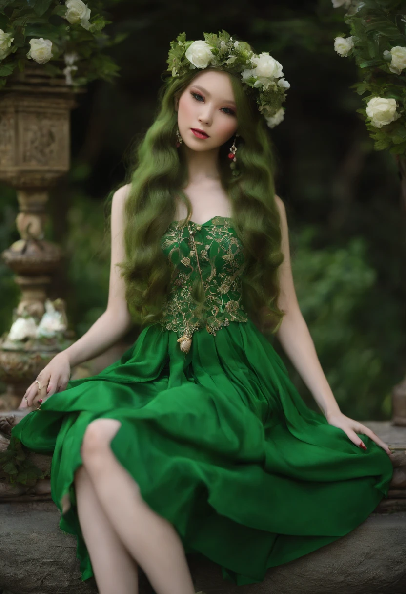 Flower Elves,green long hair,Oriental flair,ta skirt,Lace shoes