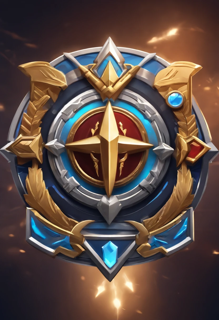 (Game achievement badge design),(In the middle of the medal is an arrow for the upgrade effect),silver medal,Flat 2D effect