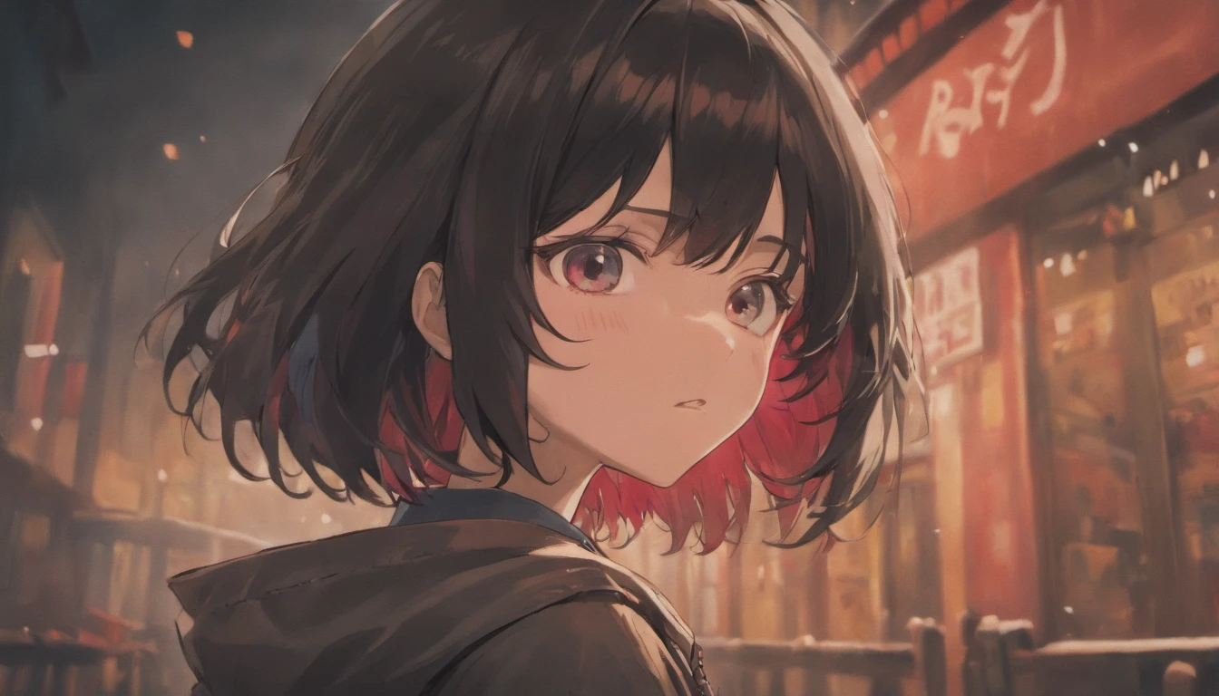 akira, teenager, black hair, blurry background, face close up, atmospheric