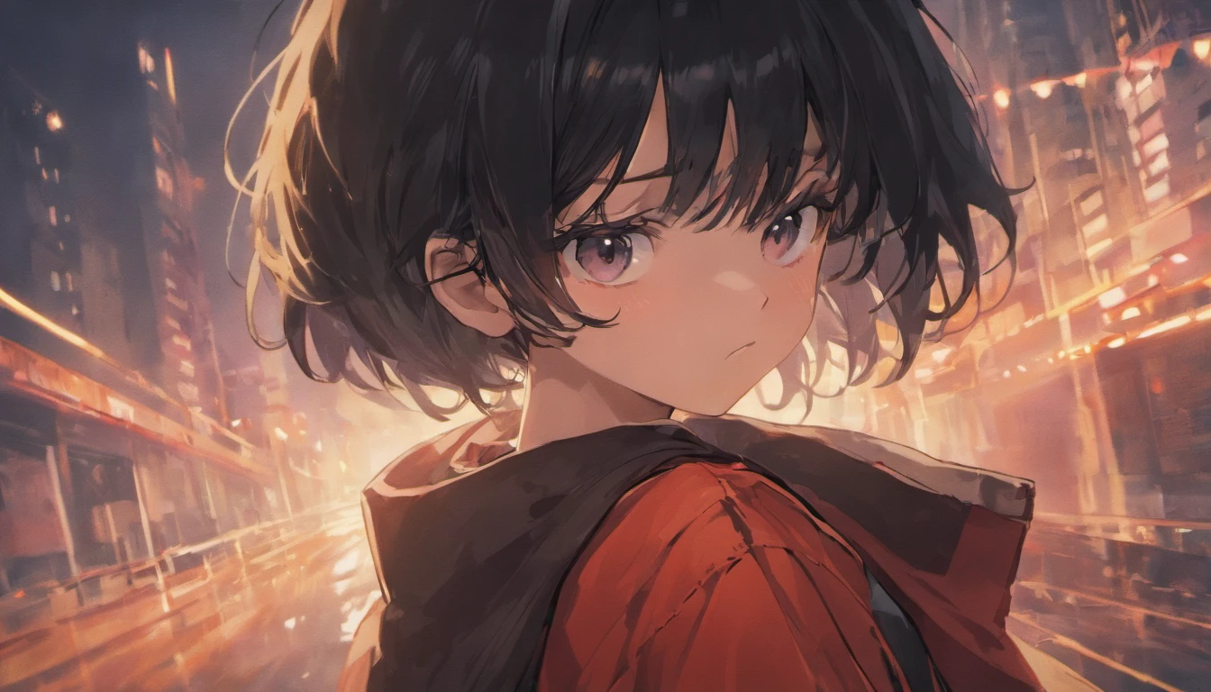 akira, teenager, black hair, blurry background, face close up, atmospheric