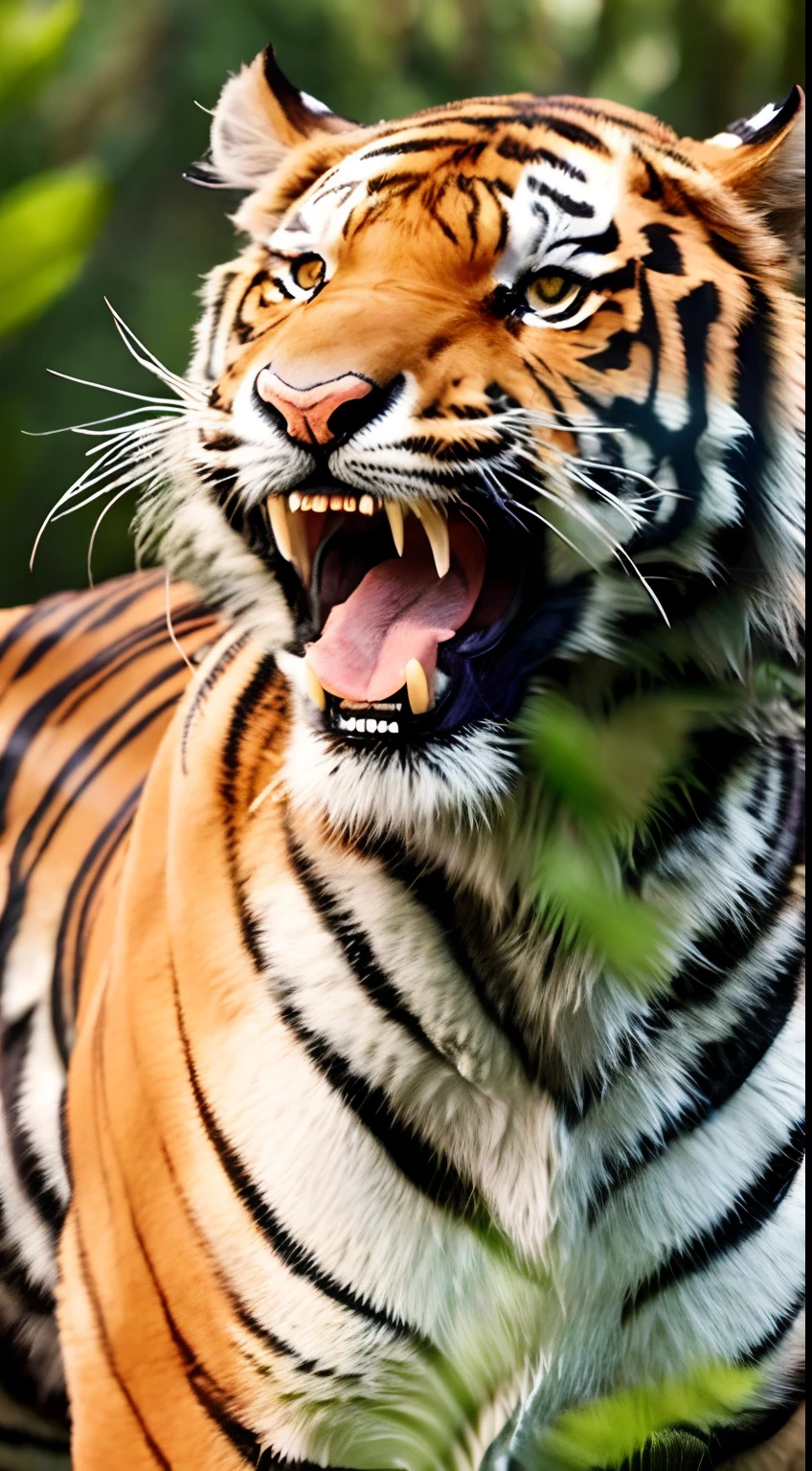 a close up of a tiger with its mouth open and its teeth wide open, tiger_beast, tiger, strong and ferocious, ((tiger)), snarling, ferocious appearance, a tiger, aggressive look, tiger face, roaring, fierce expression, hard predatory look, sharply focused, fierce expression 4k, growling, fierce - looking