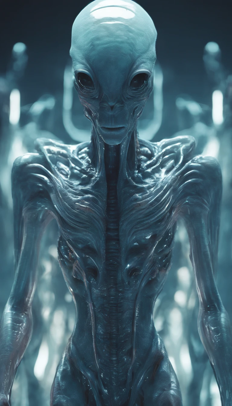 fantchar, a translucent ethereal alien with delicate features in a science fiction setting, brilhando por dentro, Sparks and lights, luar, lua, Close-up, Realistic, altamente detalhado, intrincado