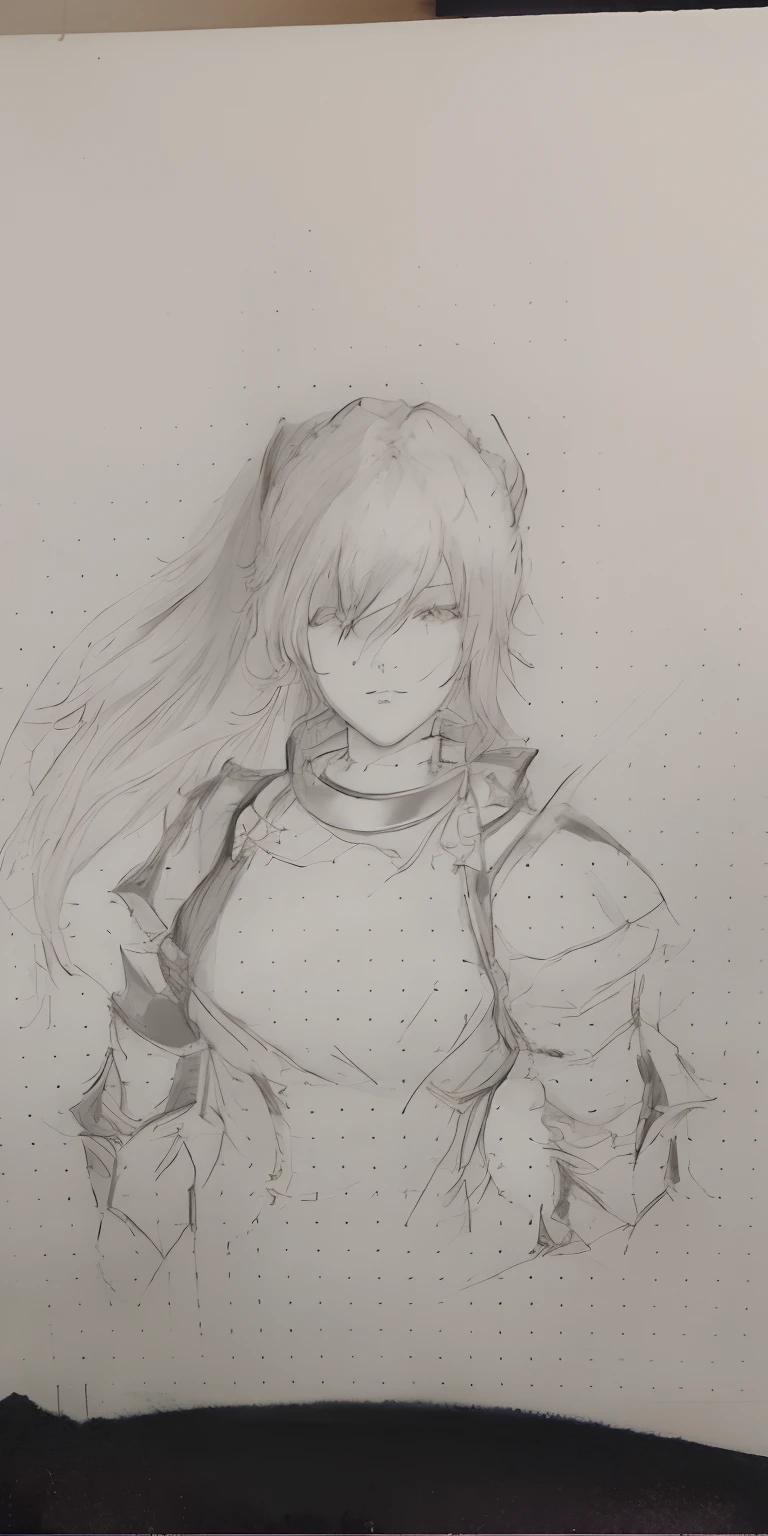 Drawing of a woman with long hair and a hat, portrait of a female anime hero, Anime sketch, loose pencil sketch, inspired by Li Chevalier, Rough sketch, old sketch, portrait of female paladin, quick sketch, picture of female paladin, Portrait of a ninja girl Gaiden, Matte sketch, female knight, black ink, Rough sketch, line sketch