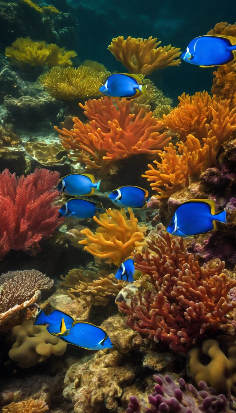 (underwater), ((colorful red and orange reef in center)) ,underwater, coral, crystal-clear water, ,rays of sunlight ,detailed marine plants, life, vibrant colors, tranquil atmosphere, serene, swaying seaweed ,exotic species, dazzling array of colors) , (best quality,highres:1.2), (underwater photography), (vibrant), (soft and diffused lighting), ((no fish))