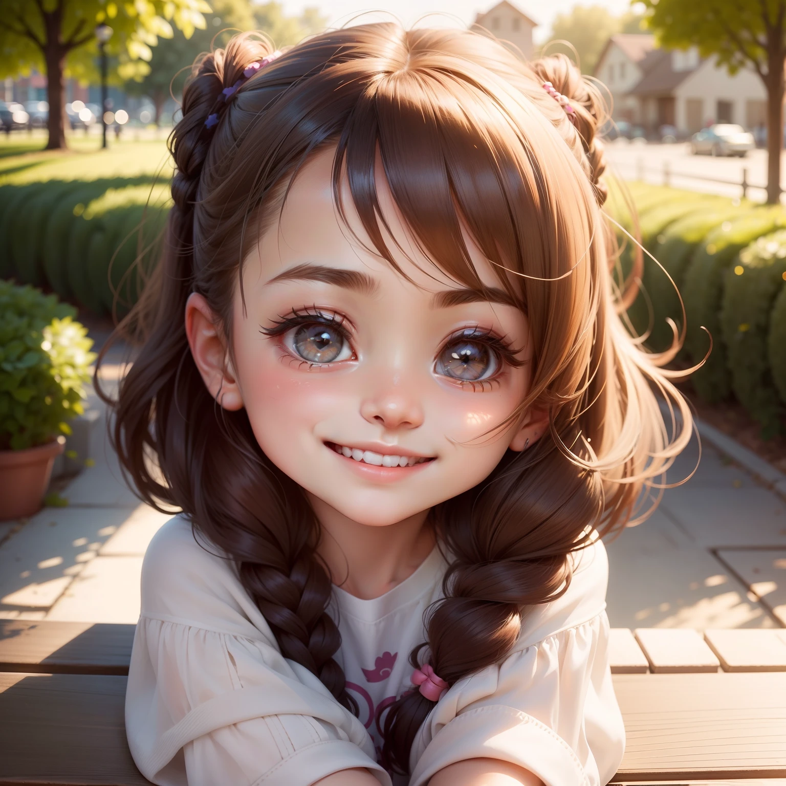 Photorealistic、Chibi Girl Doll（Apple-themed clothing、Have a magic wand、smile）,8k, photorealistic, beautiful detailed eyes, beautiful detailed lips, extremely detailed face and skin, intricate details, vibrant colors, natural lighting, pastoral, serene, tranquil, cozy, cute, adorable, kawaii