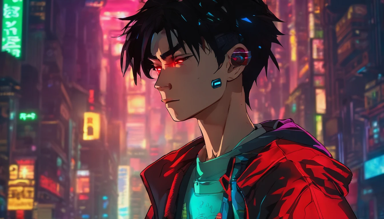 akira, teenager boy, black hair, blurry background, face close up, atmospheric
