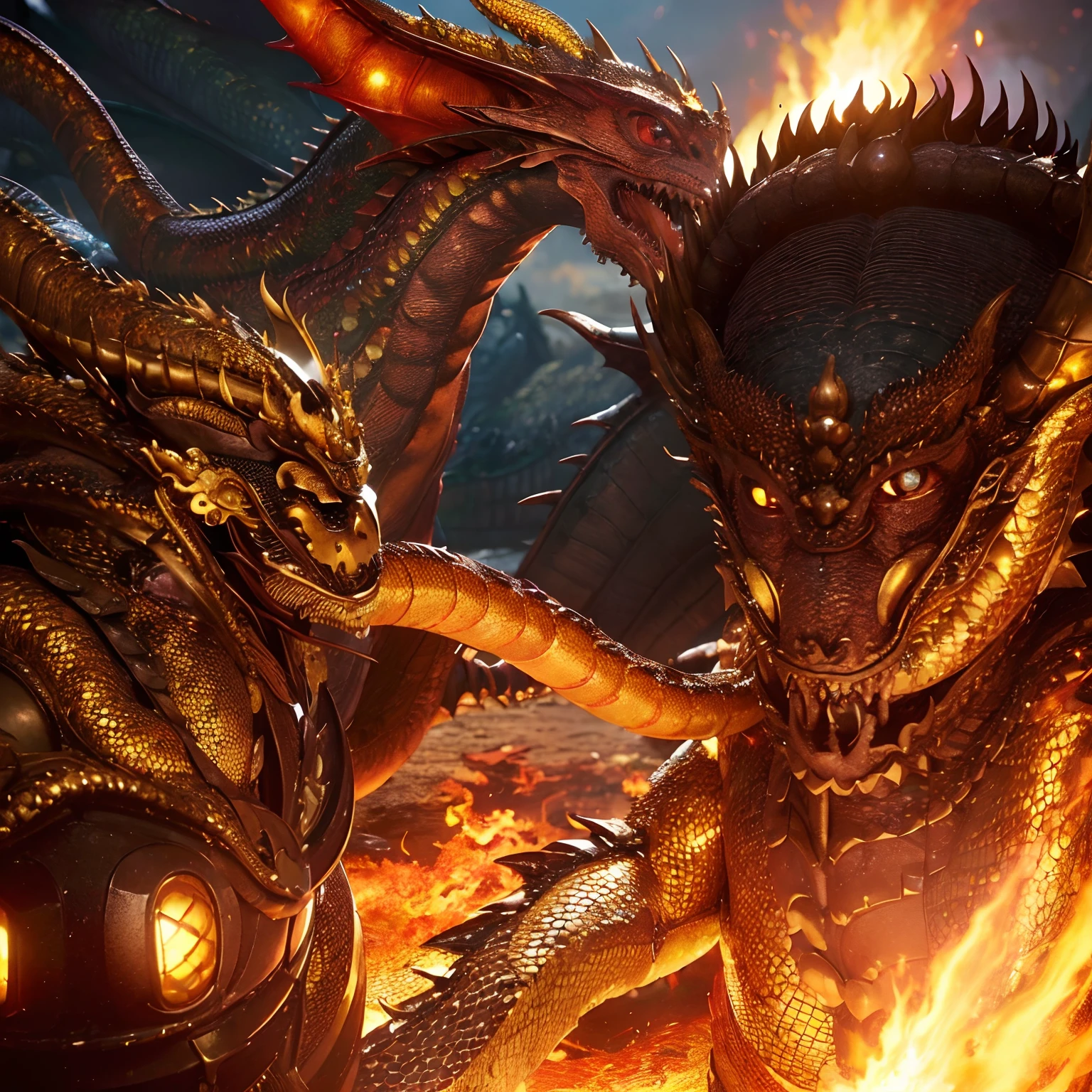 (The Ultimate Beauty Face), Professional , ​masterpiece、top-quality、photos realistic , depth of fields （Gemstone Gold Metal Body:1.4),(Matte Gold、（cleavage of the breast）、Dragon Gold Weapon,Mystical expression、Particles of light、((((Fight dragons)))、（Dragon Metal Body:1.４),Gorgeous gold weapons ,（（ Dragon's dense and gorgeous sword）） , Beautiful knife   ,warhammer 40k , adepta sororitas,Detail and gorgeous crown、（（Red hair））、（Castle background）、、（（Gangle's forest background））、Beautiful Caucasian beauty、１a person、dynamic ungle,(((Detailed and ornate Black Devil Crown)))、Smaller head、A smile、Castle background、Thin and beautiful female hands、cleavage of the breast、Soldier in iron armor on background、Mystical expression、Light Effects、intense fighting、Wind-effect、magic circles、With the legendary magic wand、（demonic wings）、