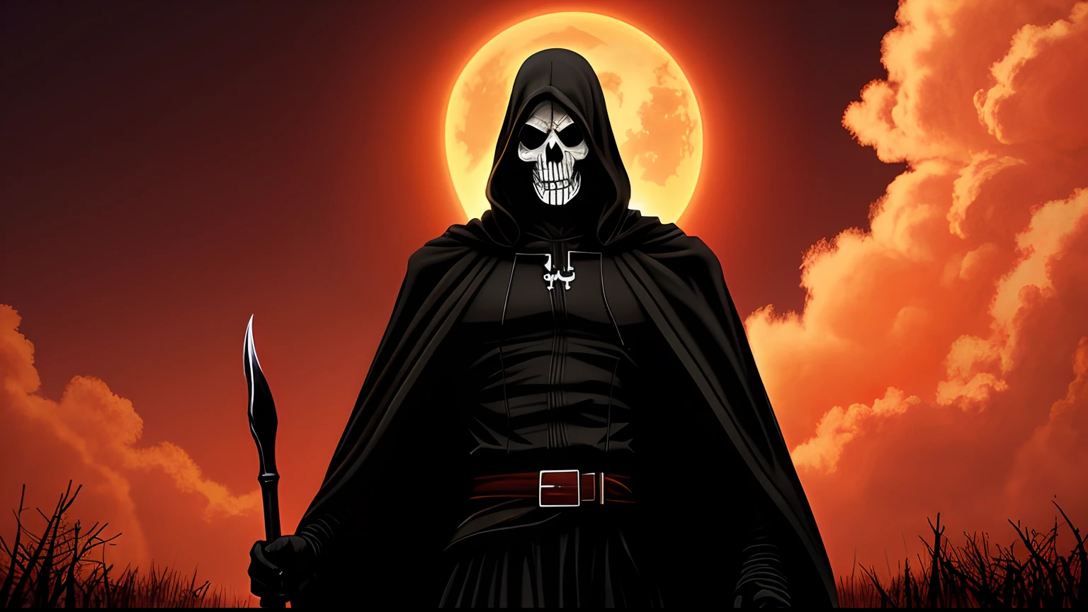Grim reaper in a hooded cloak