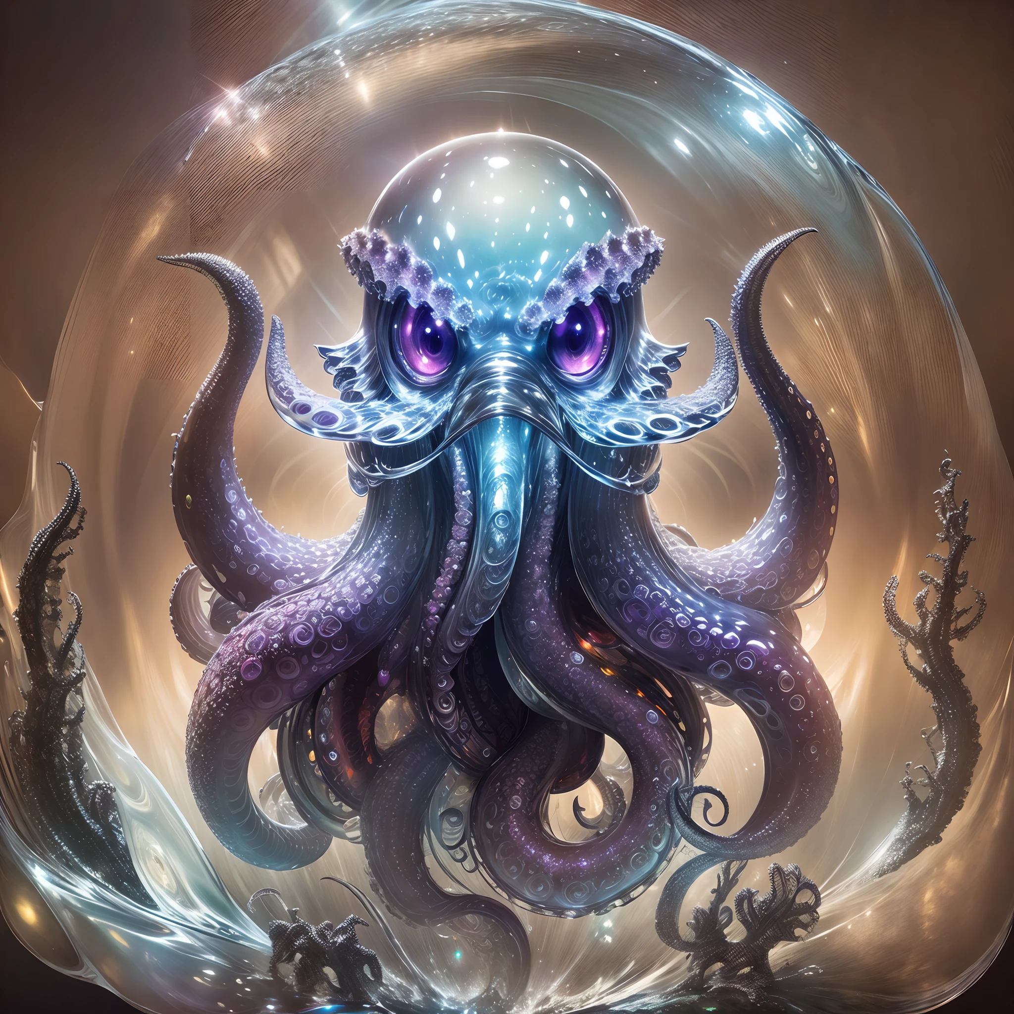 Masterpiece, Best quality, the wallpaper, Endless space,purpleish color，Glass Cthulhu octopus，terroral，unholy，In space，Lovecraft style,Photorealistic, high resolution, Detailed, Sharp focus