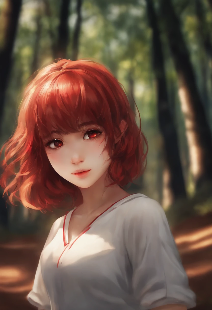 [[Clannard style]], [[A cute short haircute，Girl with red bangs]], [[Red eyes]], [[Gloomy, dark forest background]], [[Poor natural lighting]], [[Great quality]],[[Masterpiece]], [[best artist]], [[Best performance]], [[16K quality]], [[hdr+]]