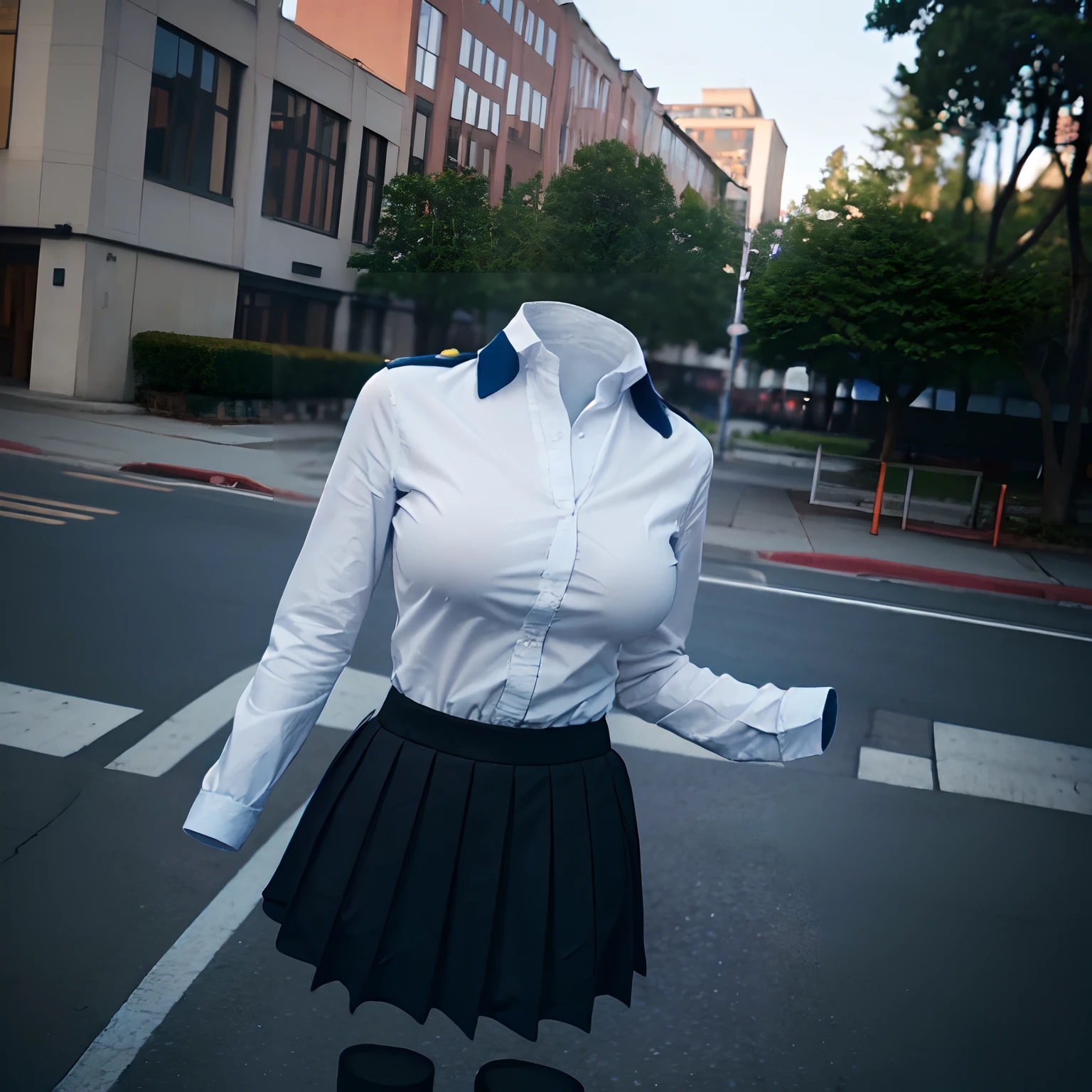 school uniform,((invisible, no humans:1.5, headless:1.5, handless, legless)), big breast, high angle,
(8k, RAW photo, best quality, masterpiece:1.2), (realistic, photo-realistic:1.37),photon mapping, radiosity, ((Hasselblad photography)),physically-based rendering,