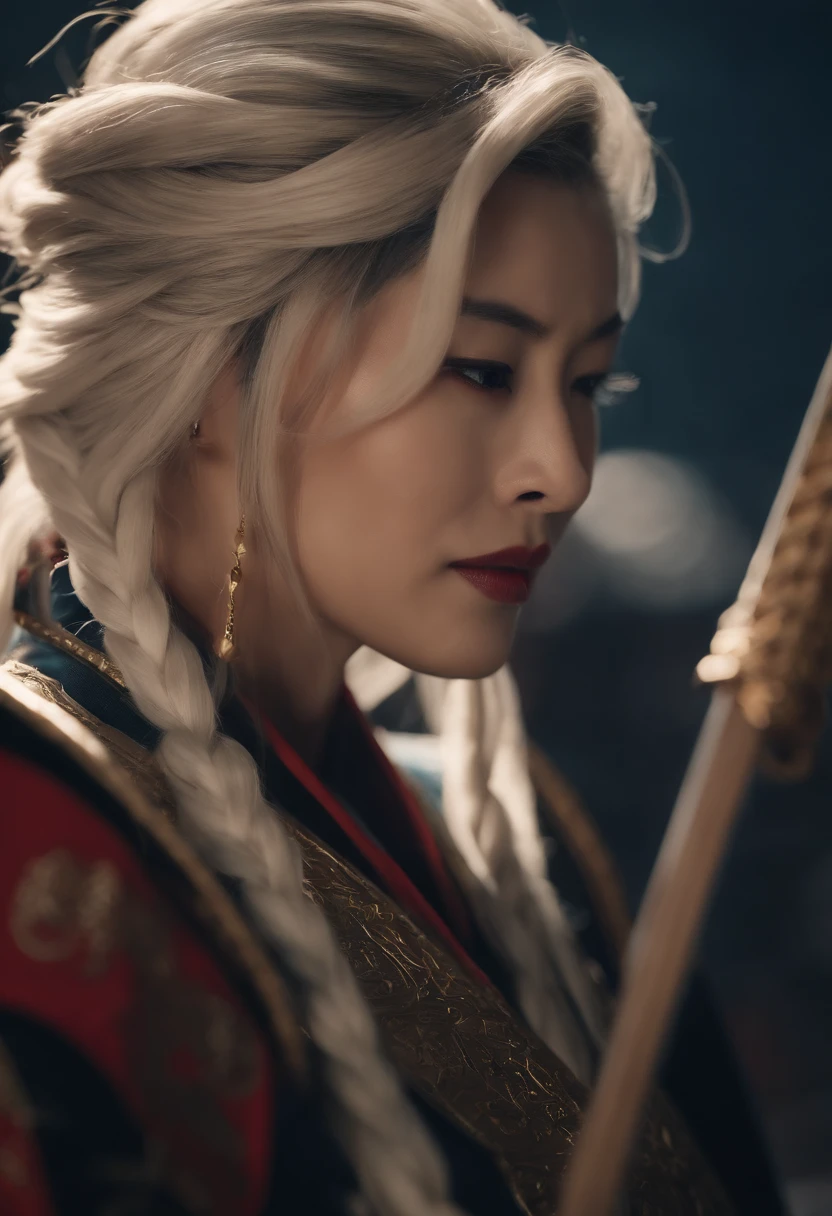 genshin impact raiden shogun mature woman long hair braid spear