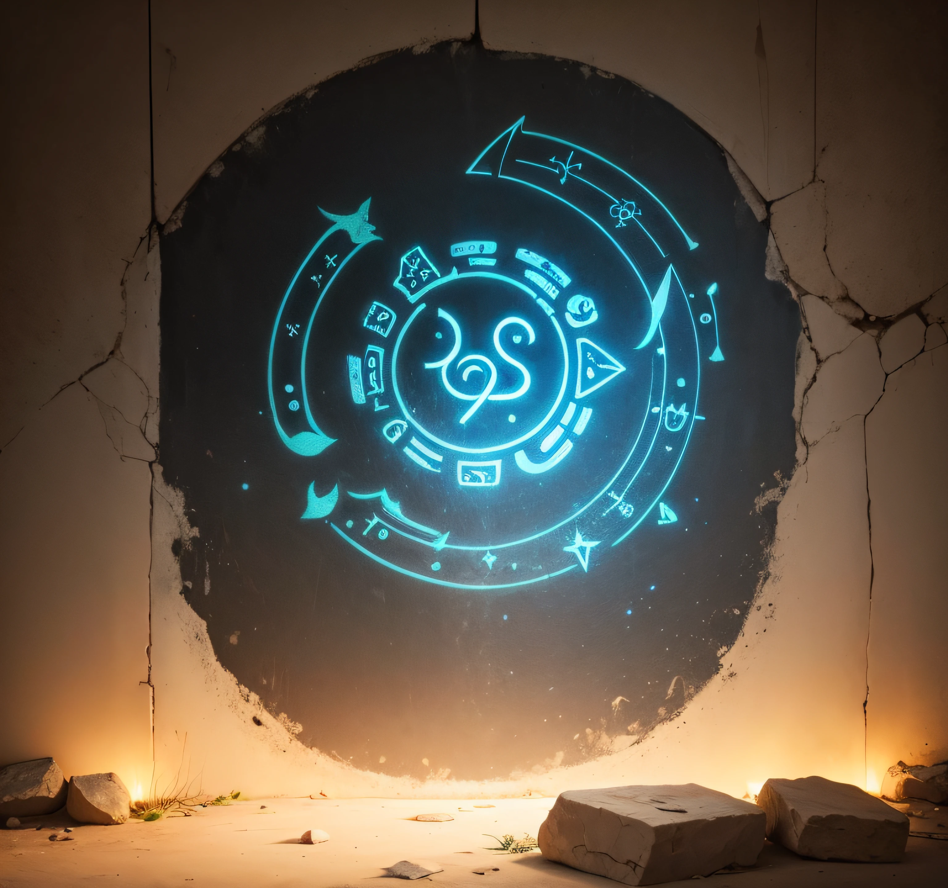 AN ANCIENT MURAL SHOWING WEIRD SYMBOLS THAT GLOW