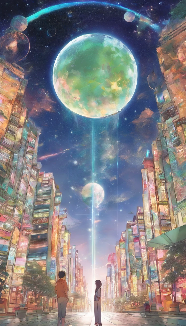 comic strip，Manhwa Style，Cartoon Split，starrysky，Translucent ethereal aliens，中景 the scene is，Full body like， highly detailed surreal vfx，oc rendered，