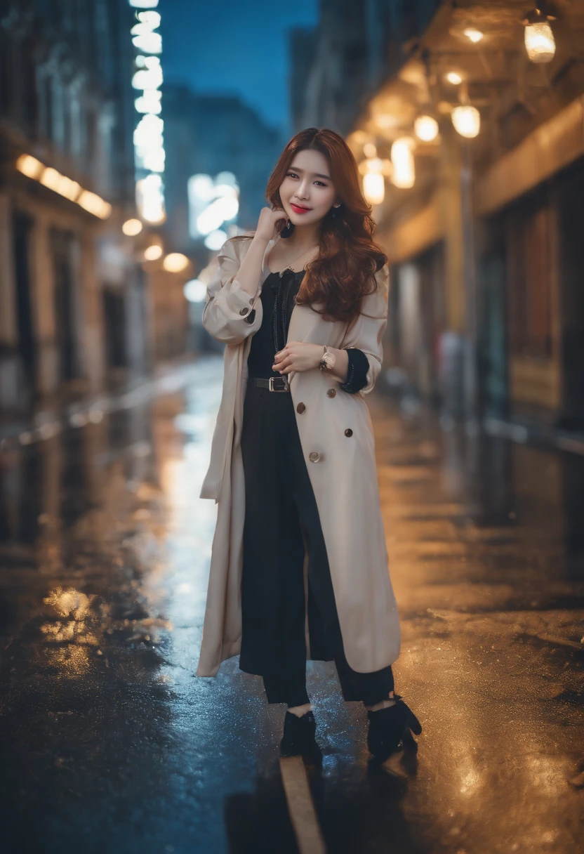 (8K, RAW photo, Best quality, Masterpiece:1.2), (Realistic, photo-realistic:1.37), Omertosa, 1girll, (Kpop idol), (aegyo sal:1), Cute, Cityscape, rain, Wet, Professional lighting, フォトンマッピング, ラジオシティ, Physically-based rendering,,