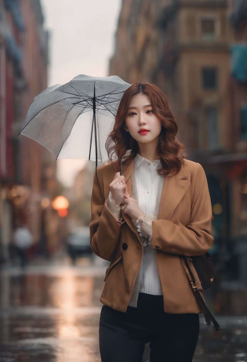 (8K, RAW photo, Best quality, Masterpiece:1.2), (Realistic, photo-realistic:1.37), Omertosa, 1girll, (Kpop idol), (aegyo sal:1), Cute, Cityscape, rain, Wet, Professional lighting, フォトンマッピング, ラジオシティ, Physically-based rendering,,