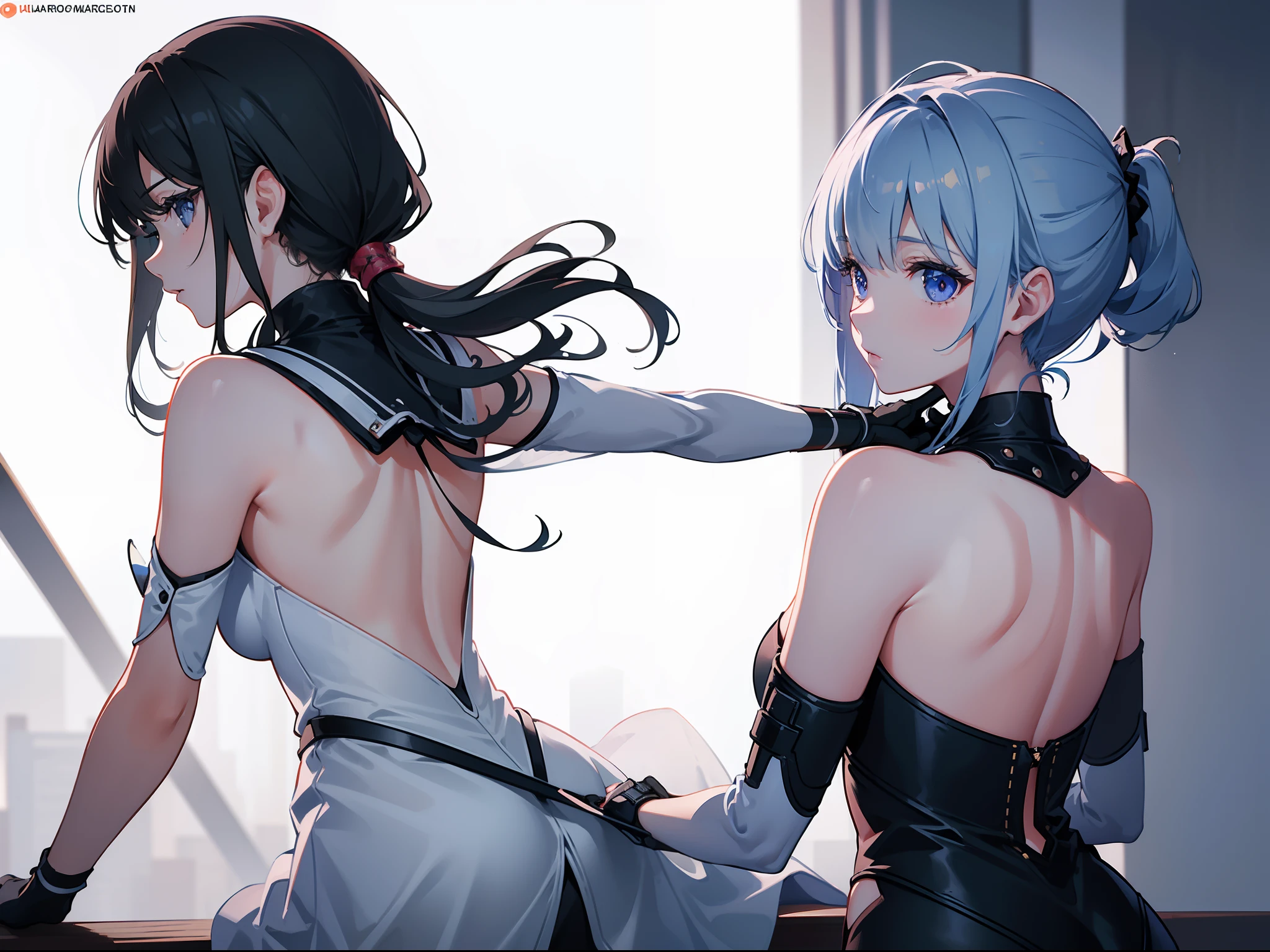1 girl , (shoot a gun) ,(looking back), from back,face focus, POV, ((masterpiece)), ((best quality)), ((ultra-detailed)), (illustration), ((an extremely delicate and beautiful))
