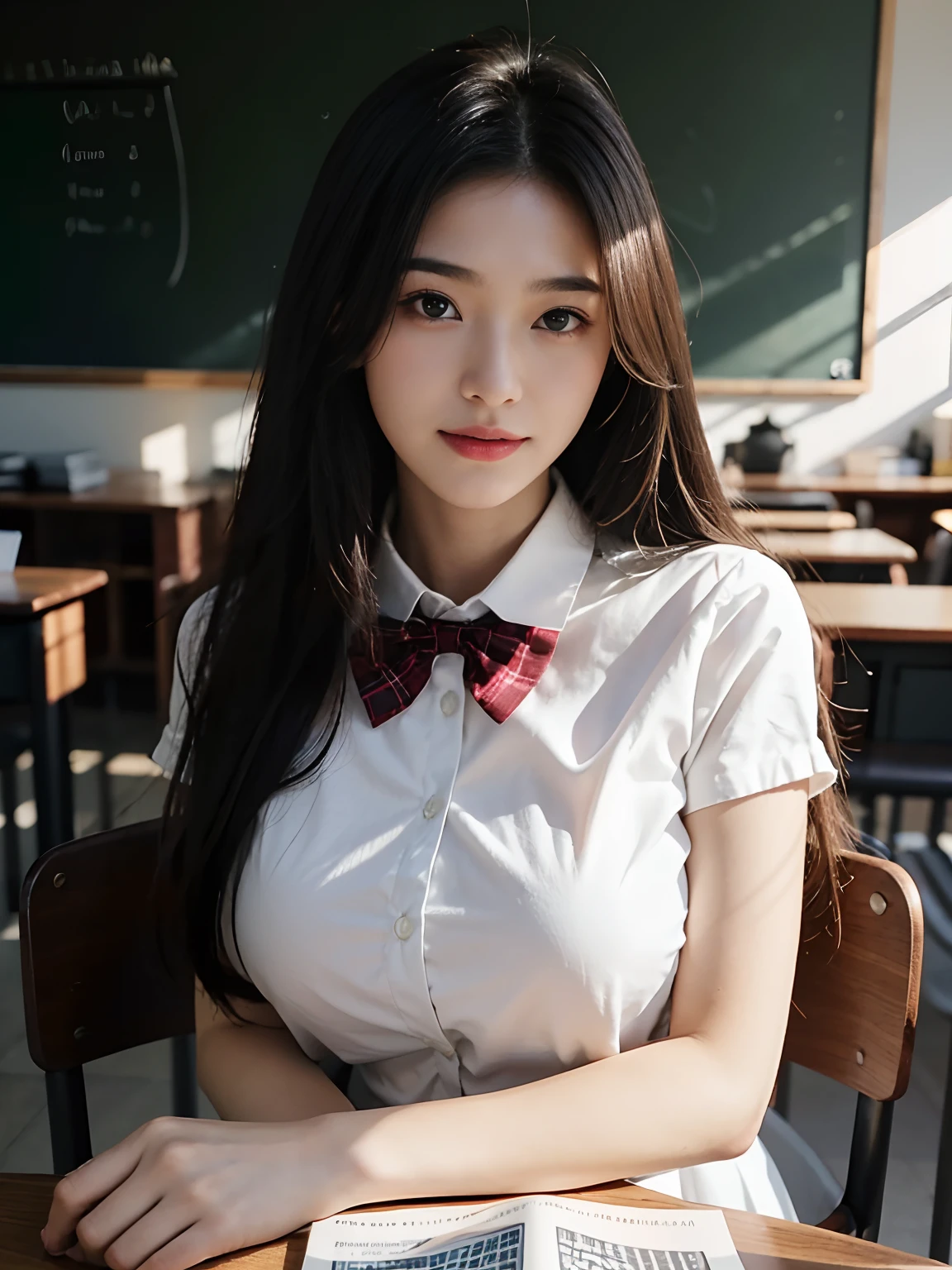 1个Giant Breast Girl,In the classroom,classroom desk,lectern