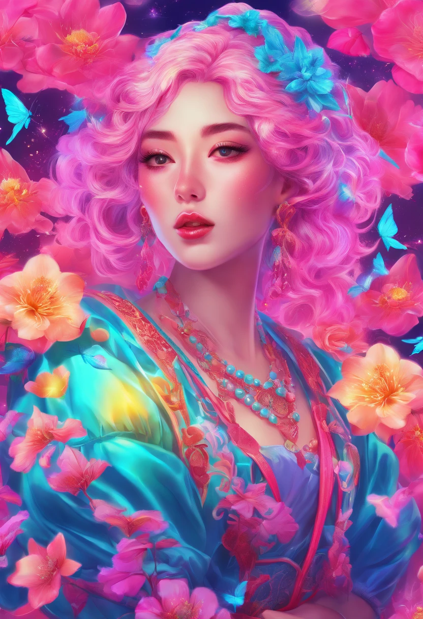 (highres:1.2, realistic:1.37), vibrant colors, surreal, ethereal, enchanting, (fantasy, whimsical:1.1), female, cherry blossom, hybrid, (detailed, intricate:1.1) floral patterns, magical, (flowing, long) hair, (delicate, graceful) pose, (luminous, glowing) skin, (exquisite, intricate) costume, (dreamlike, hazy) background, (soft, gentle) lighting
