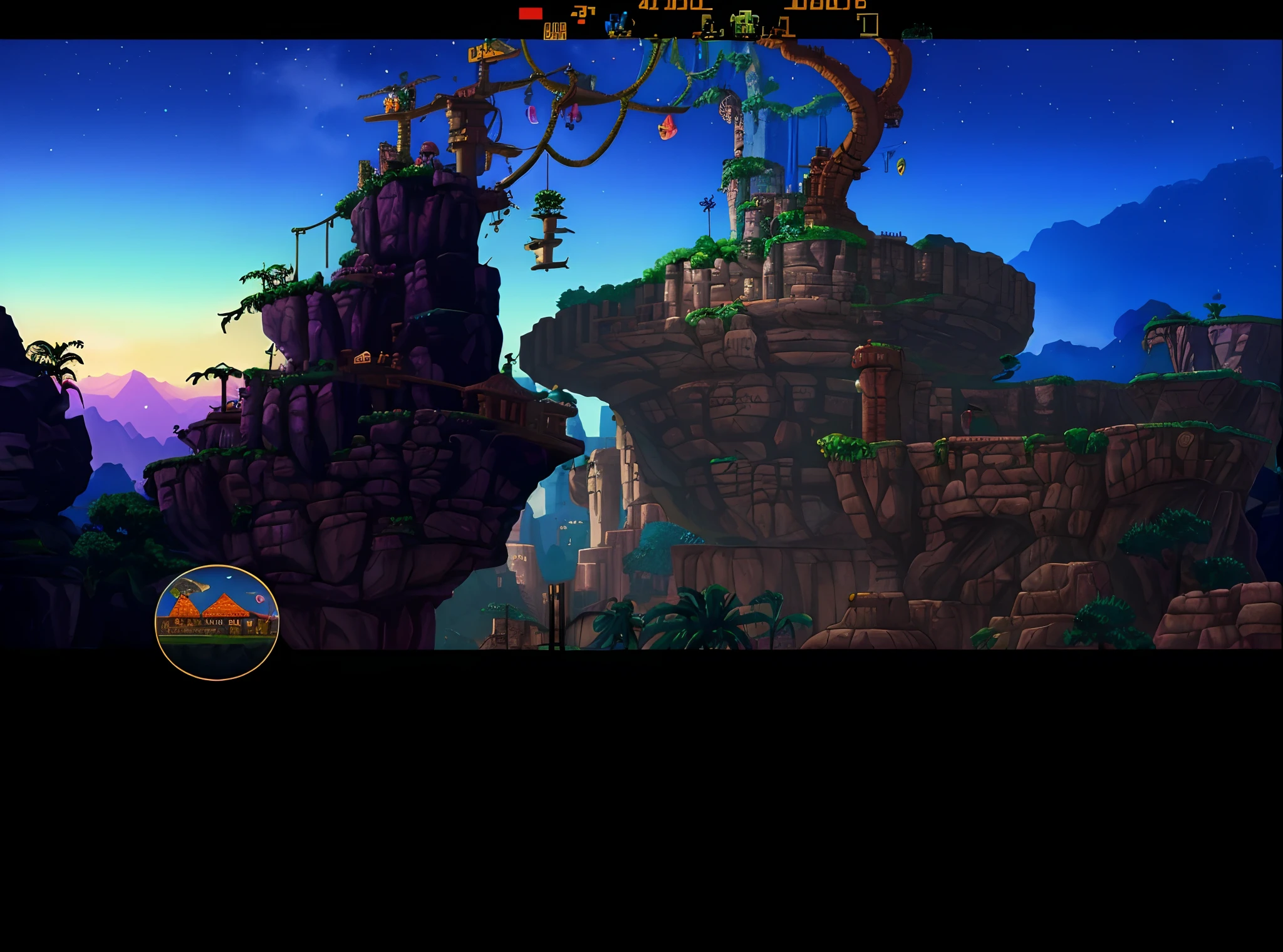 a close up of a video game with a person on a rock, indiana jones on monkey island, loom, 1993 video game screenshot, point-and-click adventure game, 1991 video game screenshot, 1994 video game screenshot, tim white art. 64 megapixels