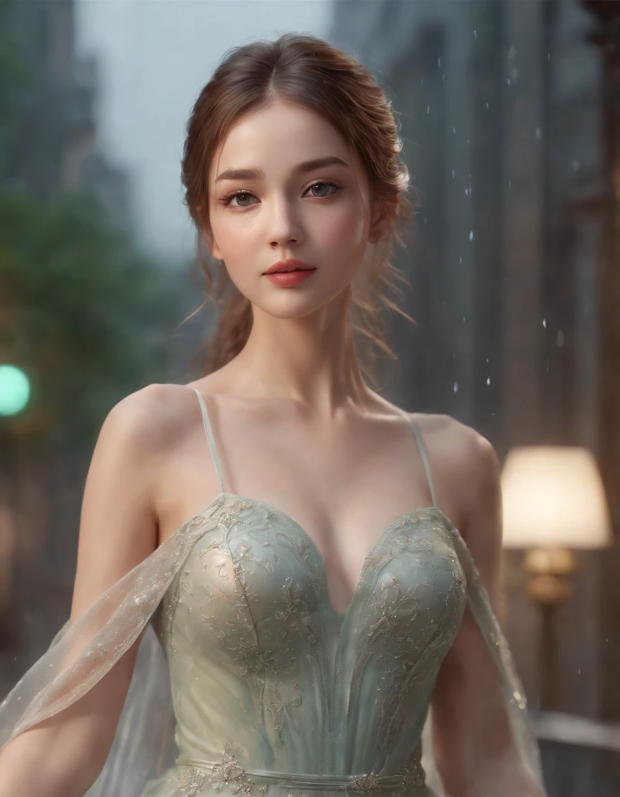 (Professional 3D rendering:1.3) of (Realistic:1.3) The most beautiful art in the world, Great place., Towering environment)), Full body 8k unity display, Action Shooter, skin pores, The light is very dark., Heavy Shading, Detailed, detailed face, (vibrant, photo-realistic, Realistic, breathtaking, dark, crisp focus, 10), (high-detail:1.4), digital painting, Octane display, art station, Concept Art, smooth, crisp focus, illustration, Nose Art, (loish:0.23), (Global Illumination, studio light, volumetric light), heavy rain, Particles float, ((Dark and ancient city background:1.3)),CGSesociety,Art Stations Random gestures, (An extremely delicate and beautiful work), (masterpiece), 1girls, Girl in shiny transparent dress, high-detail, Leaky waist, ponytail contorted, A charming expression, beautiful and clear eyes, green eye pupil, delicate necklace, delicate earrings, simple blurred background, extreme detail description, Beautiful, charming, ultra-fine painting, Subtle delicate face, Subtle shape, fine., Fine collarbones, Cute fine lips, Fine beautiful breasts, soft behind, mix4,(10, RAW photo, bestquality, masterpiece:1.2), (Realistic, photo-realistic:1.37),1girls,kawaii,city scape, nighttime, It's raining, wet, Professional lighting, photons mapping, radiosity, Physically Based Rendering,(Beautiful small hard:1.3),(Saw the head on the dress.:1.4),(glossy:1.5),(transparent:1.3),Blonde Hair.Full body