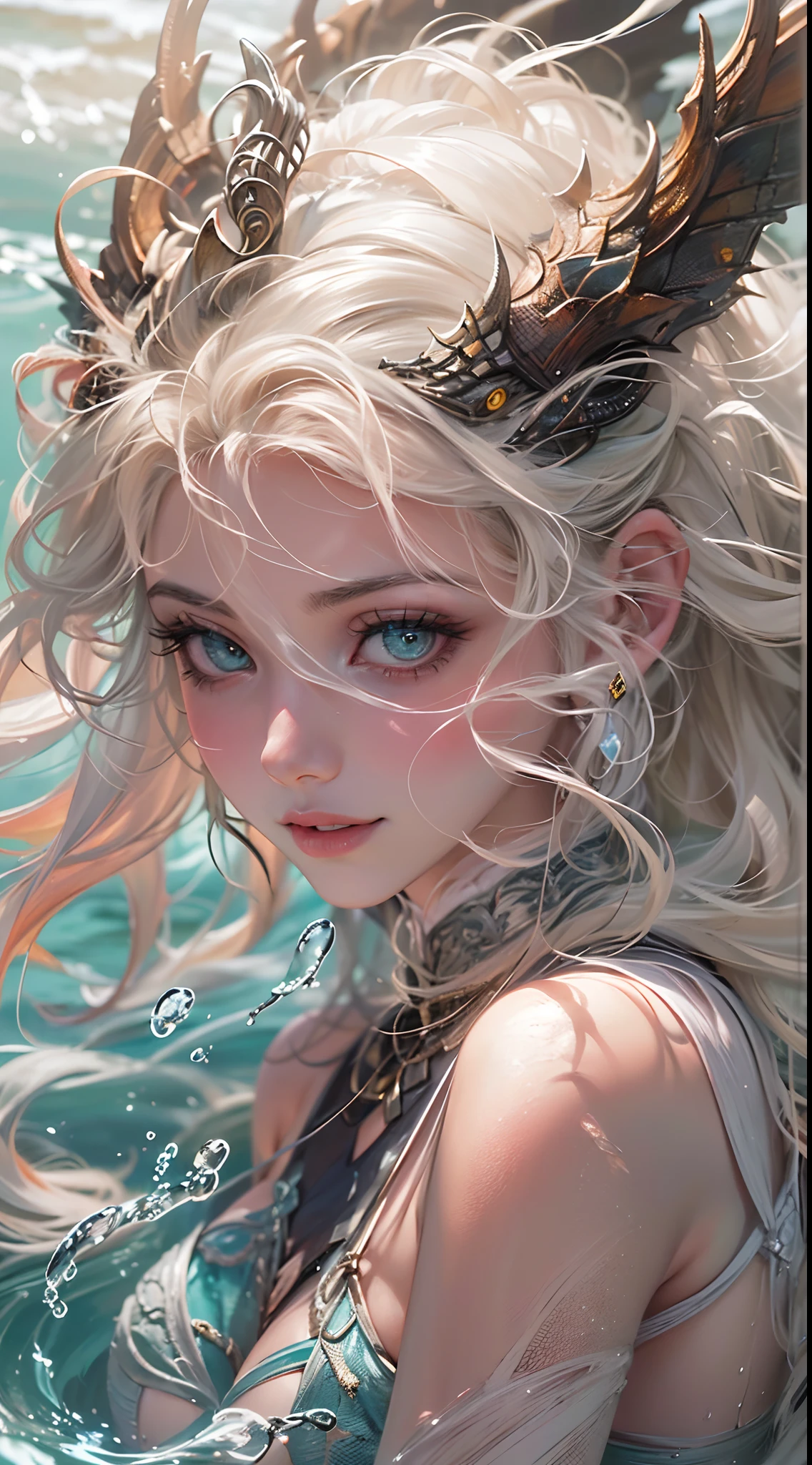 Low Girl, 10yaagon Princess, (Top quality real textured skins),(Fine, round, Symmetrical eyes),Delicate facial features,(Burn bright and cold eyes), Very slim and thin body, Naked, , (She has a mischievous smile on her face),(Her face is gentle and beautiful),(Full body portrait:1.5),(dramatic photography:1.4),(dramatic pose),(flamboyant photo),Messy picture,(Hair flows in the water:1.5),(Dramaticlight),(magnificent scene),(Surrounded by beautiful dragons),magnificent realism,Cinematic sensation,(High Density Imaging Review:1.5),(soft colours:1.2),ultra-detailliert,Dramaticlight,(intricate detailes:1.1),the complex background,Dragon horns grow,Dragon Wings,