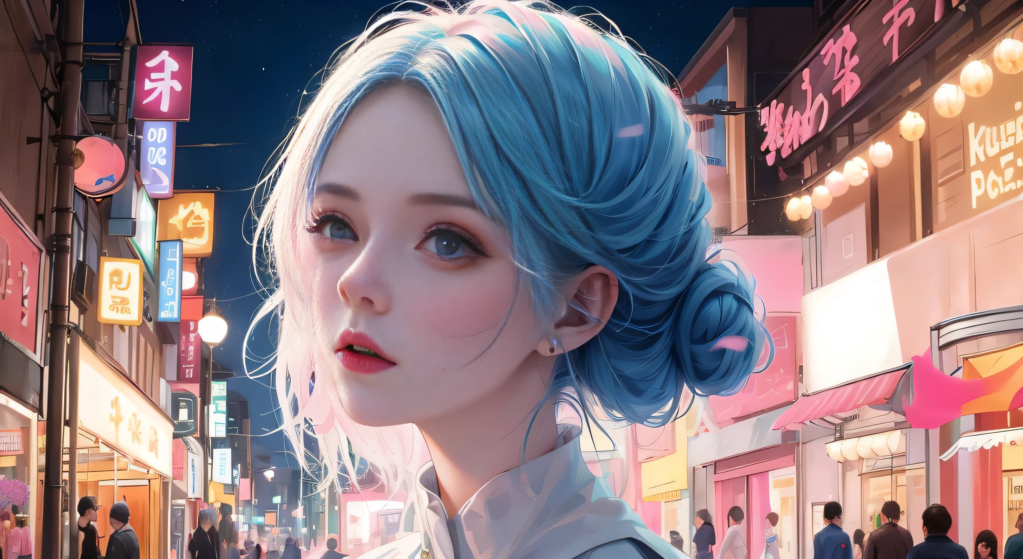 Anime girl with blue hair and blue eyes in the city, style of anime4 K, Anime art wallpaper 4 K, Anime art wallpaper 4k, Anime style. 8K, Anime art wallpaper 8 K, Guviz-style artwork, anime styled digital art, a beautiful anime portrait, Anime wallpaper 4K, Anime wallpaper 4 k, Stunning anime face portrait